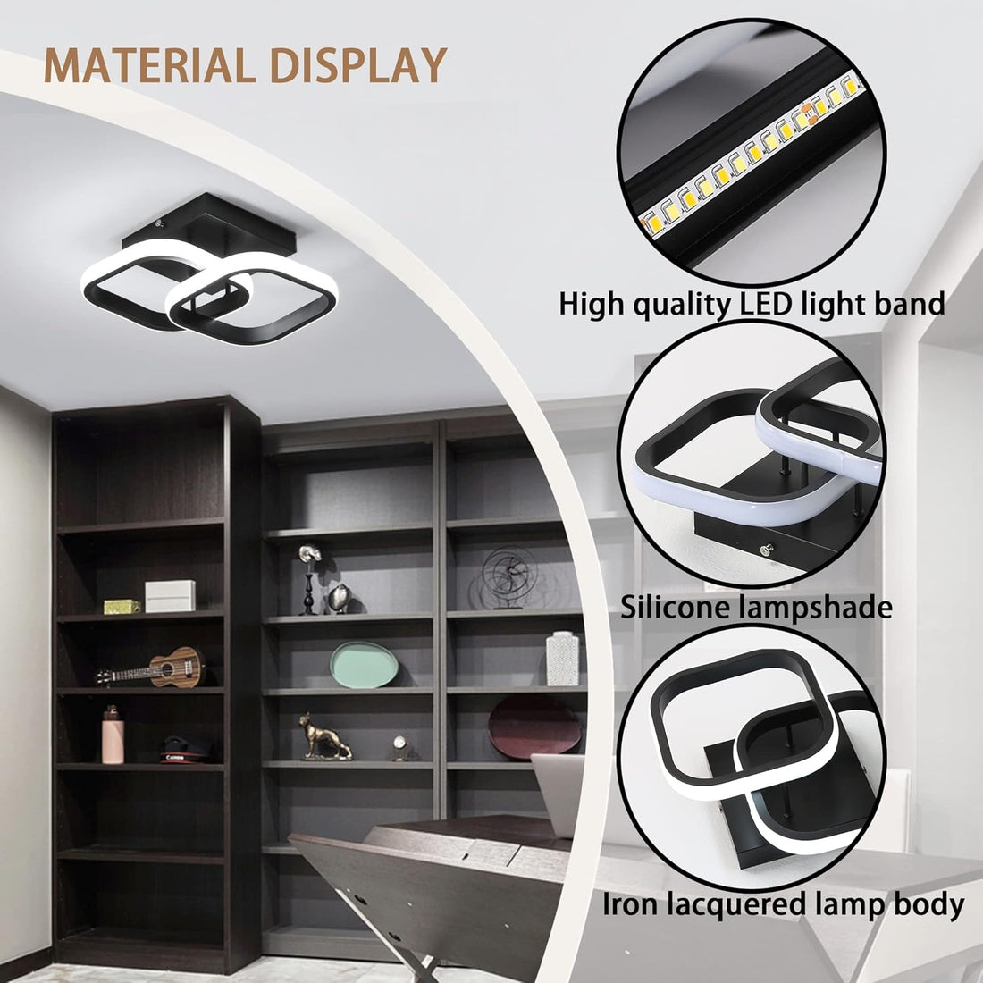 LED осветително тяло Double Square Black със сензор за движение, еквивалент 150W