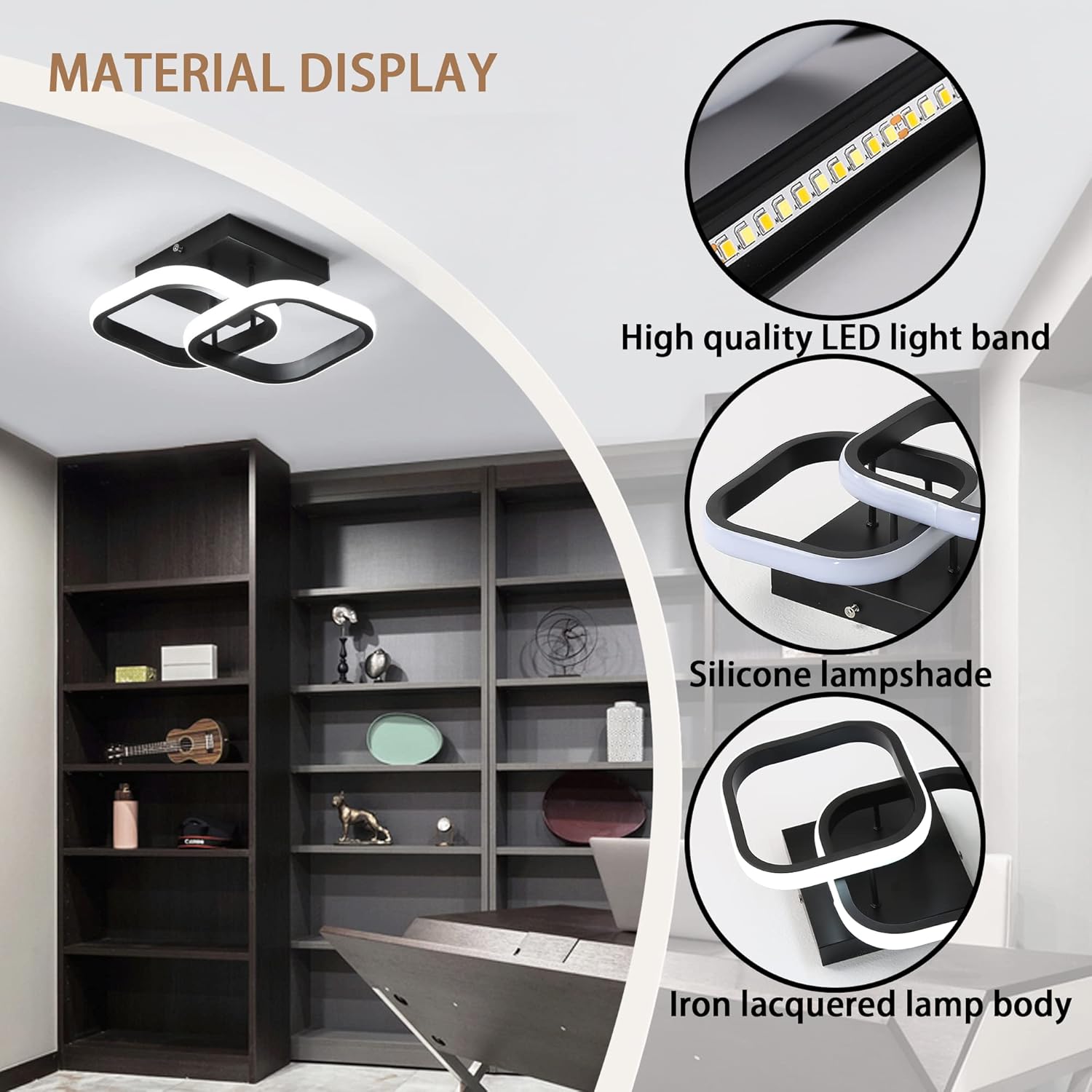 LED осветително тяло Double Square Black със сензор за движение, еквивалент 150W