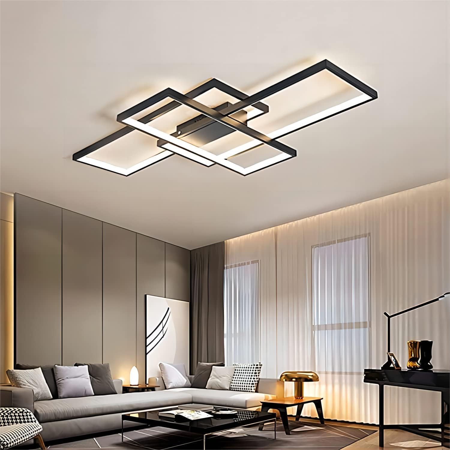 Модерно LED осветително тяло правоъгълник Black, еквивалент 800W, с дистанционно