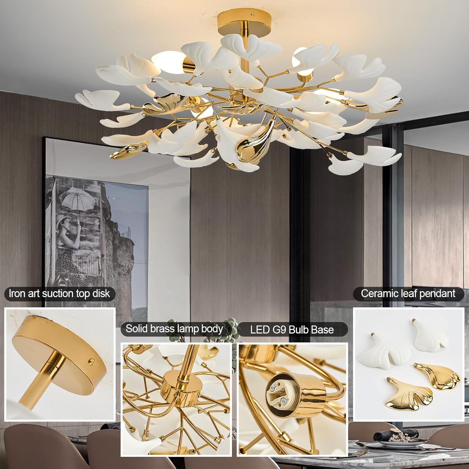 Осветително тяло LUXURY VALERY Golden 60CM – Декоративен флорален дизайн