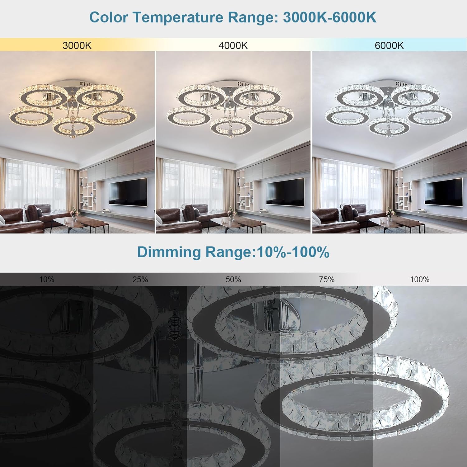 LED осветително тяло 5 CIRCLE кристал с дистанционно, еквивалент 400W