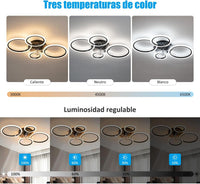 LED осветително тяло 4 Circle Black с вентилатор и дистанционно, еквивалент 400W