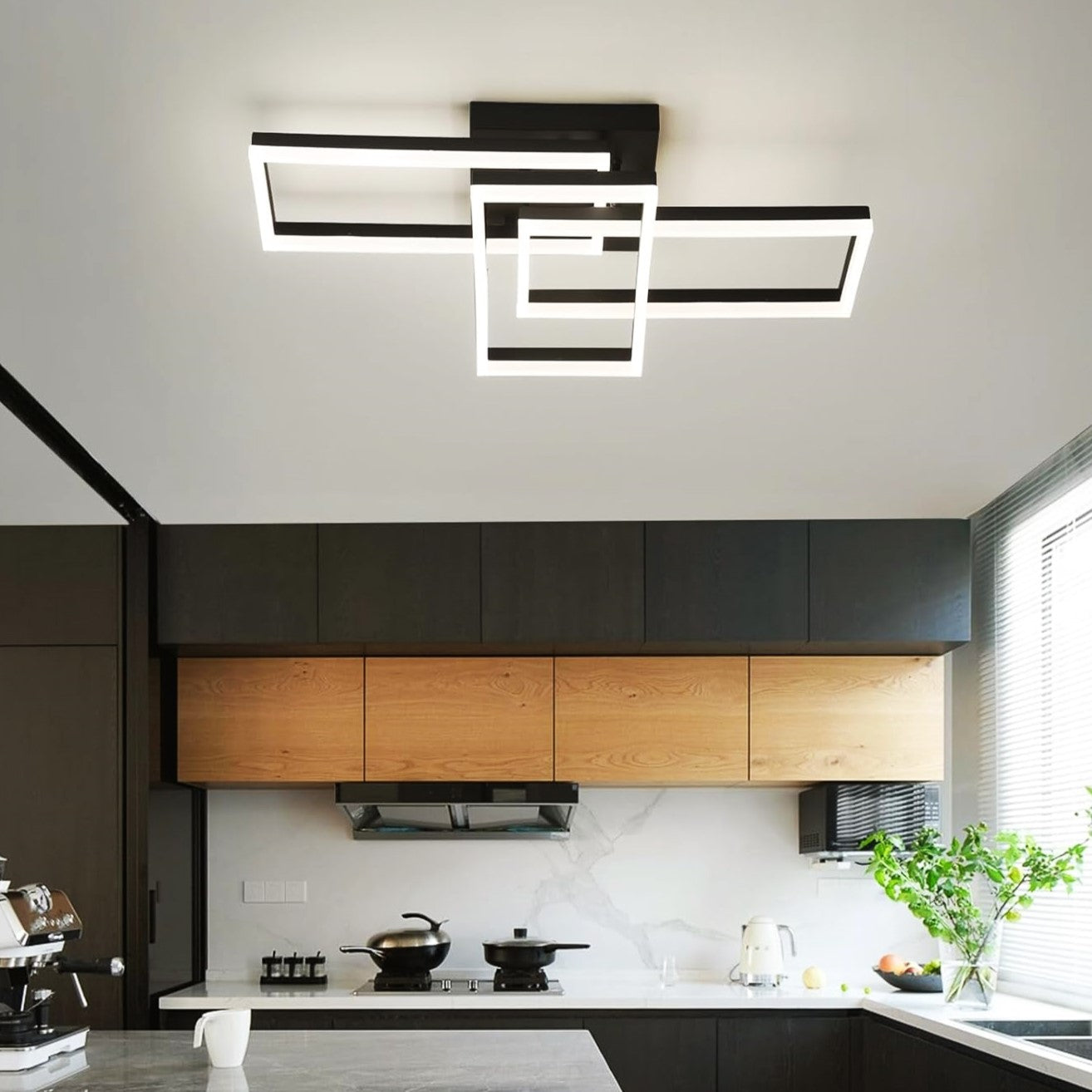LED осветително тяло 3 Rectangular Shape Black еквивалент 300W с дистанционно