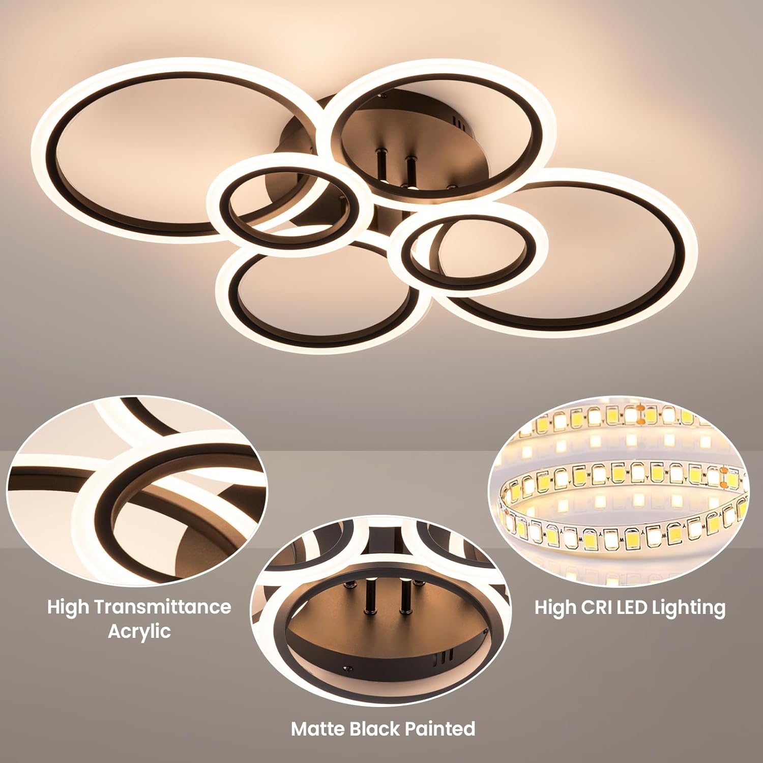 LED осветително тяло 4+2 CIRCLE MAXI Black SMART Еквивалент 600W