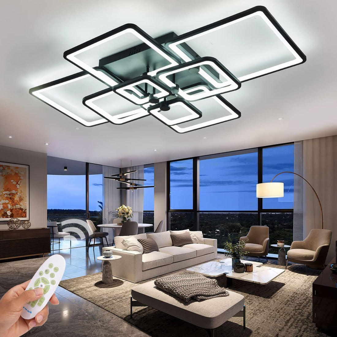 LED осветително тяло SQUARE 8 BIG Black Еквивалент 1200W Дистанционно управление