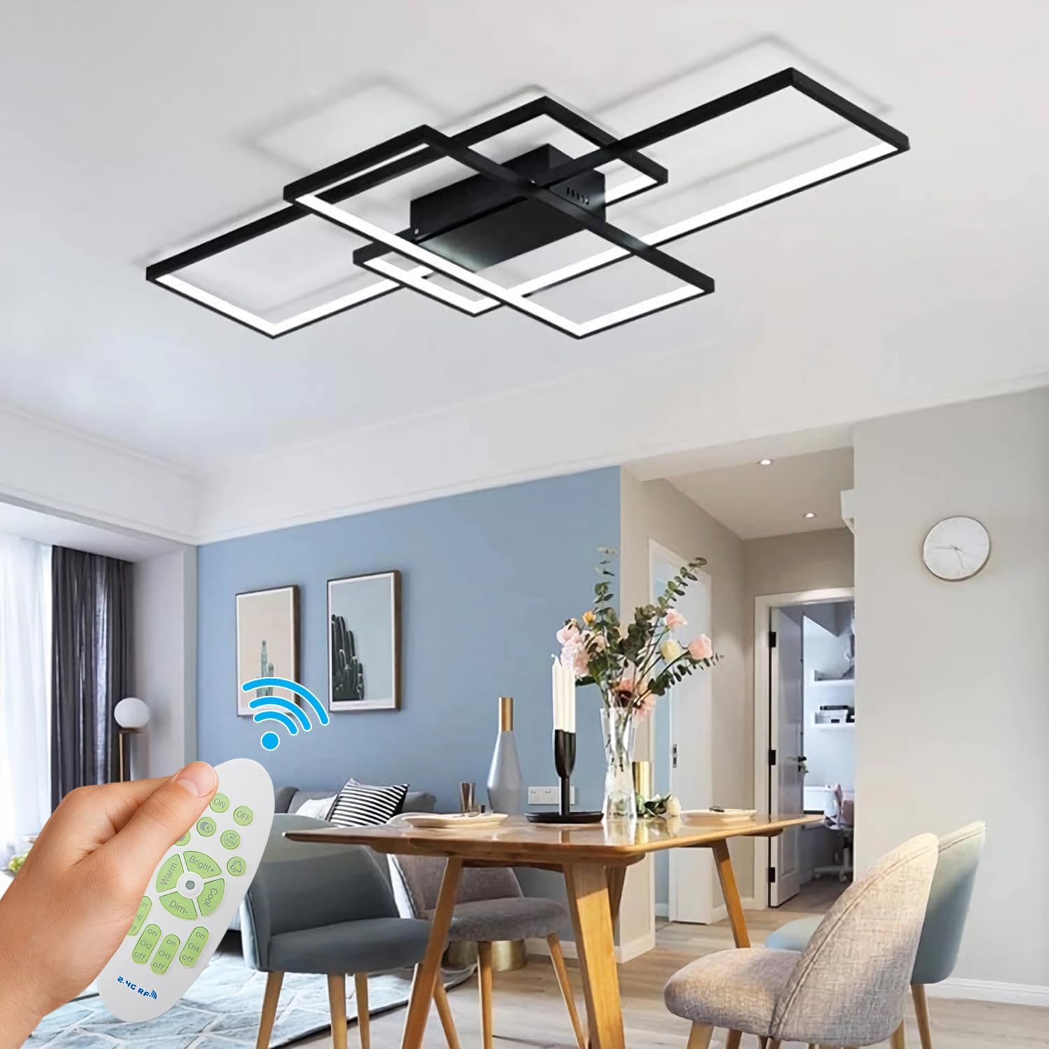 Модерно LED осветително тяло правоъгълник Black, еквивалент 800W, с дистанционно