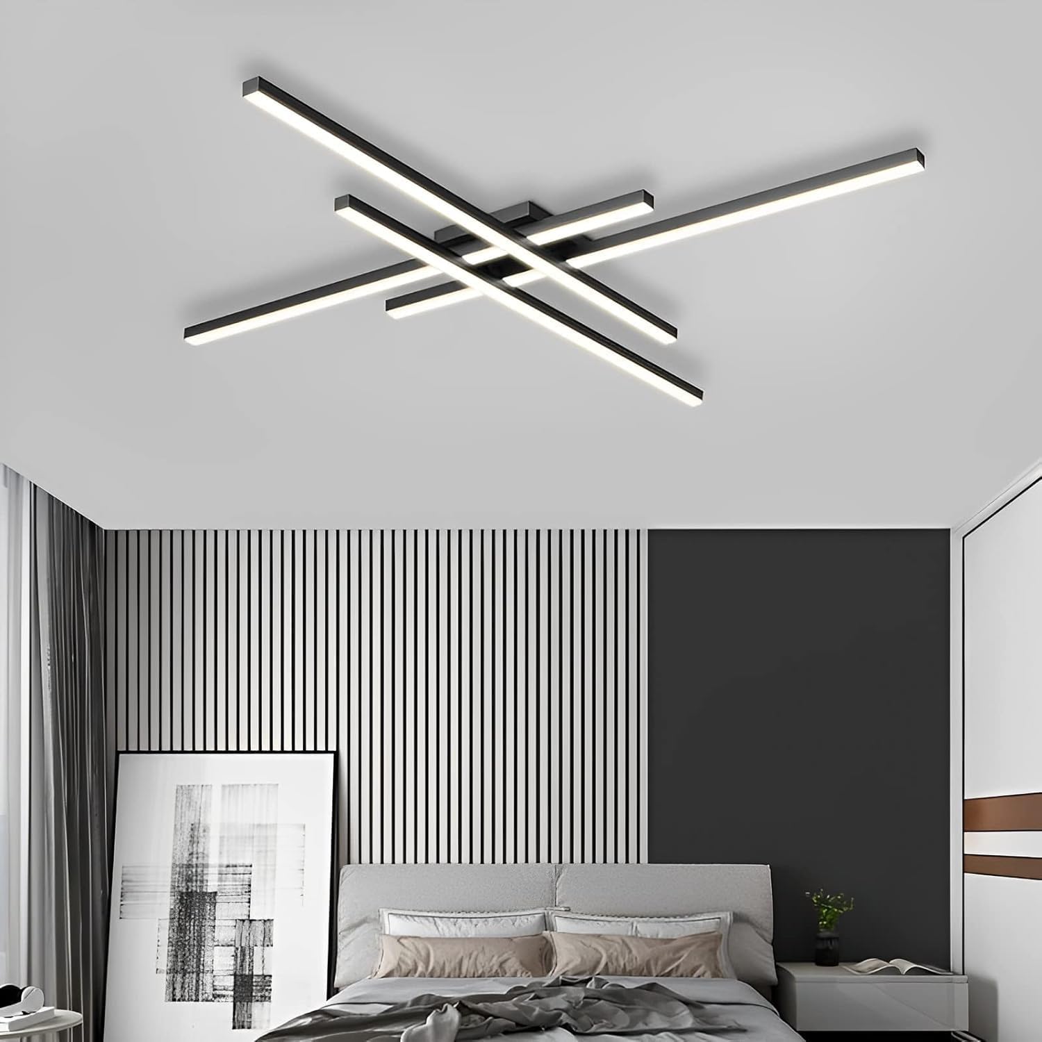 LED осветително тяло 4 Modern LINES Black еквивалент 400W с дистанционно