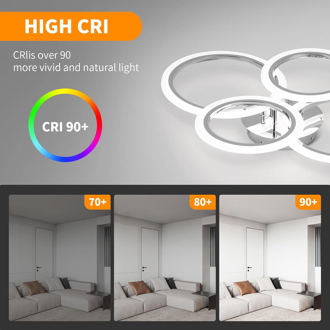 LED осветително тяло 2+2 Circle Chrome еквивалент 400W с дистанционно
