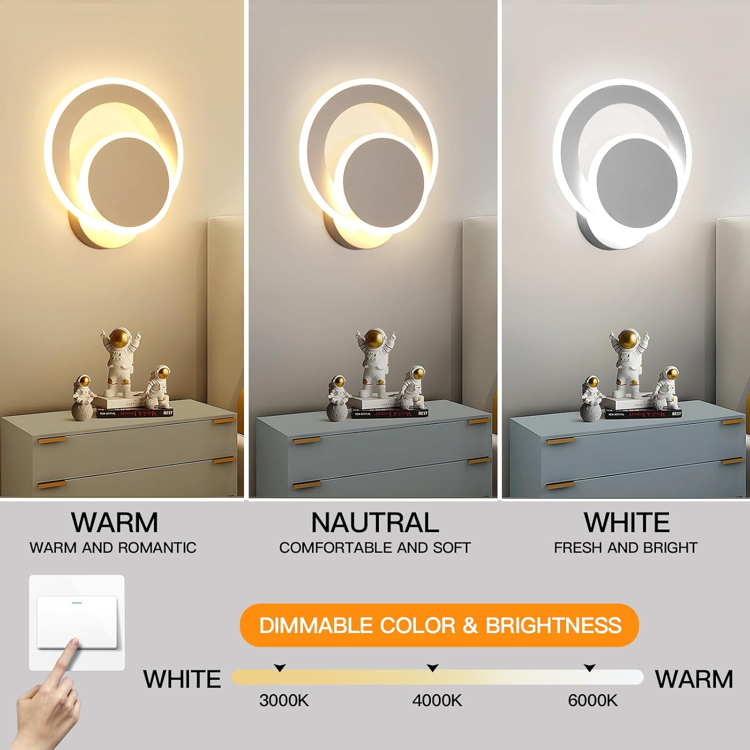 LED аплик Round, регулируем, бял, еквивалент 150W