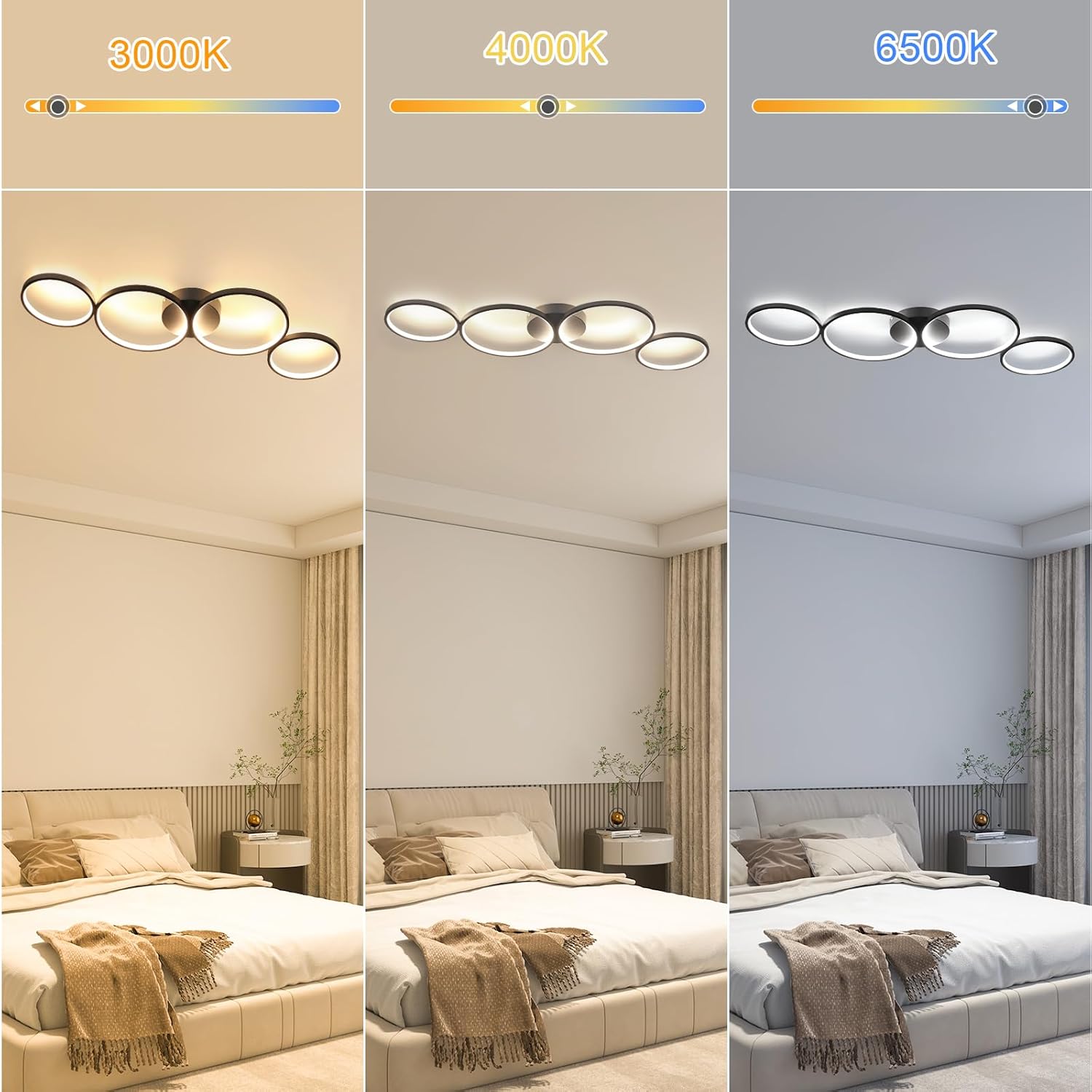 Модерно LED осветително тяло Black 4 Rings, еквивалент 600W, с дистанционно