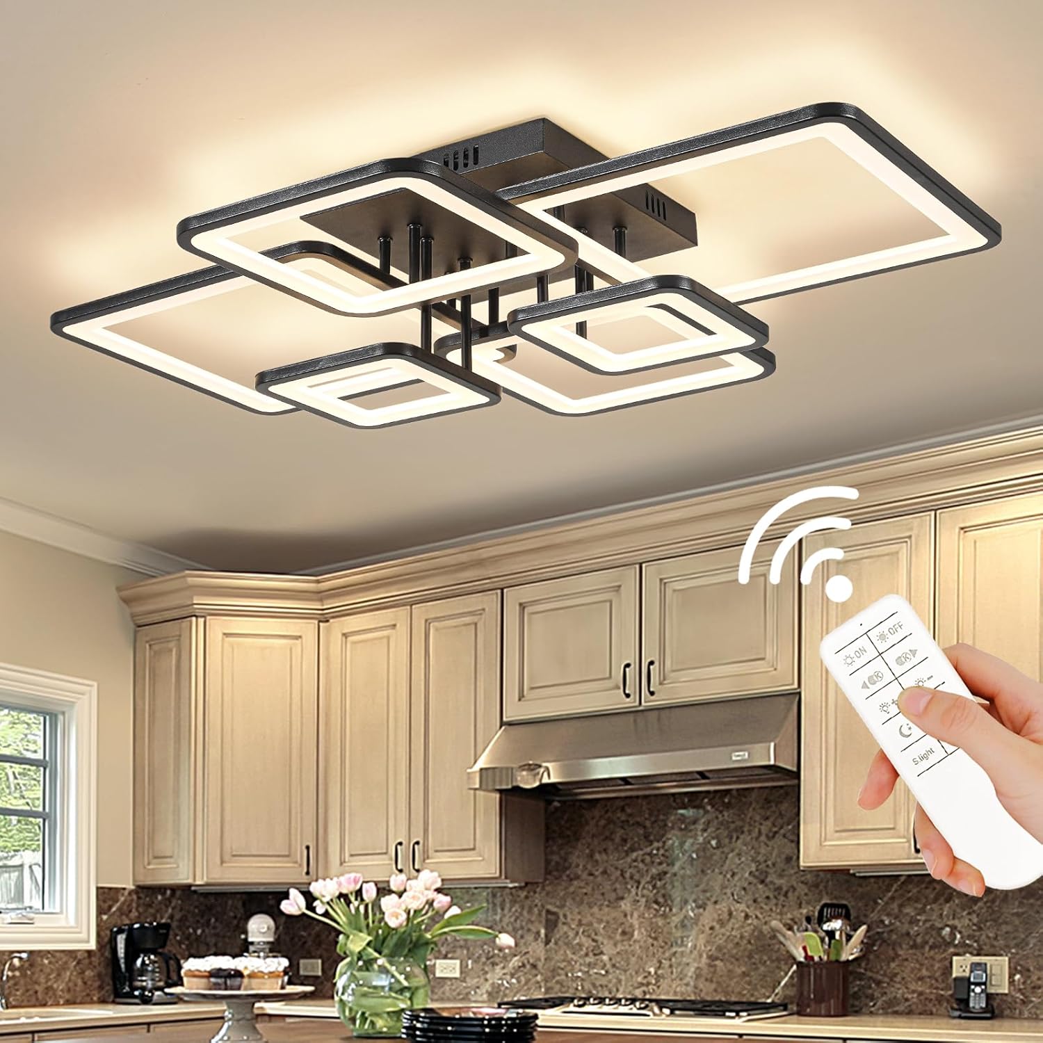 LED осветително тяло 4+2 SQUARE Black с дистанционно, еквивалент 800W