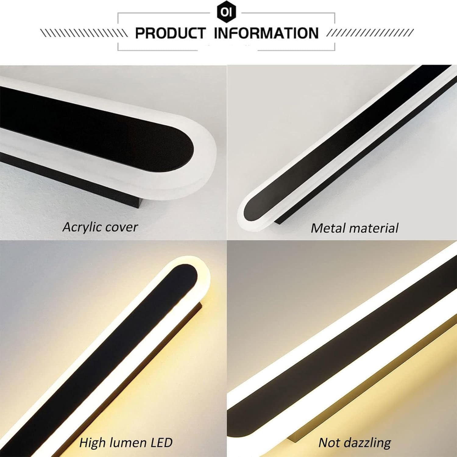 LED аплик линеен 48W 60cm черна еквивалент 300W