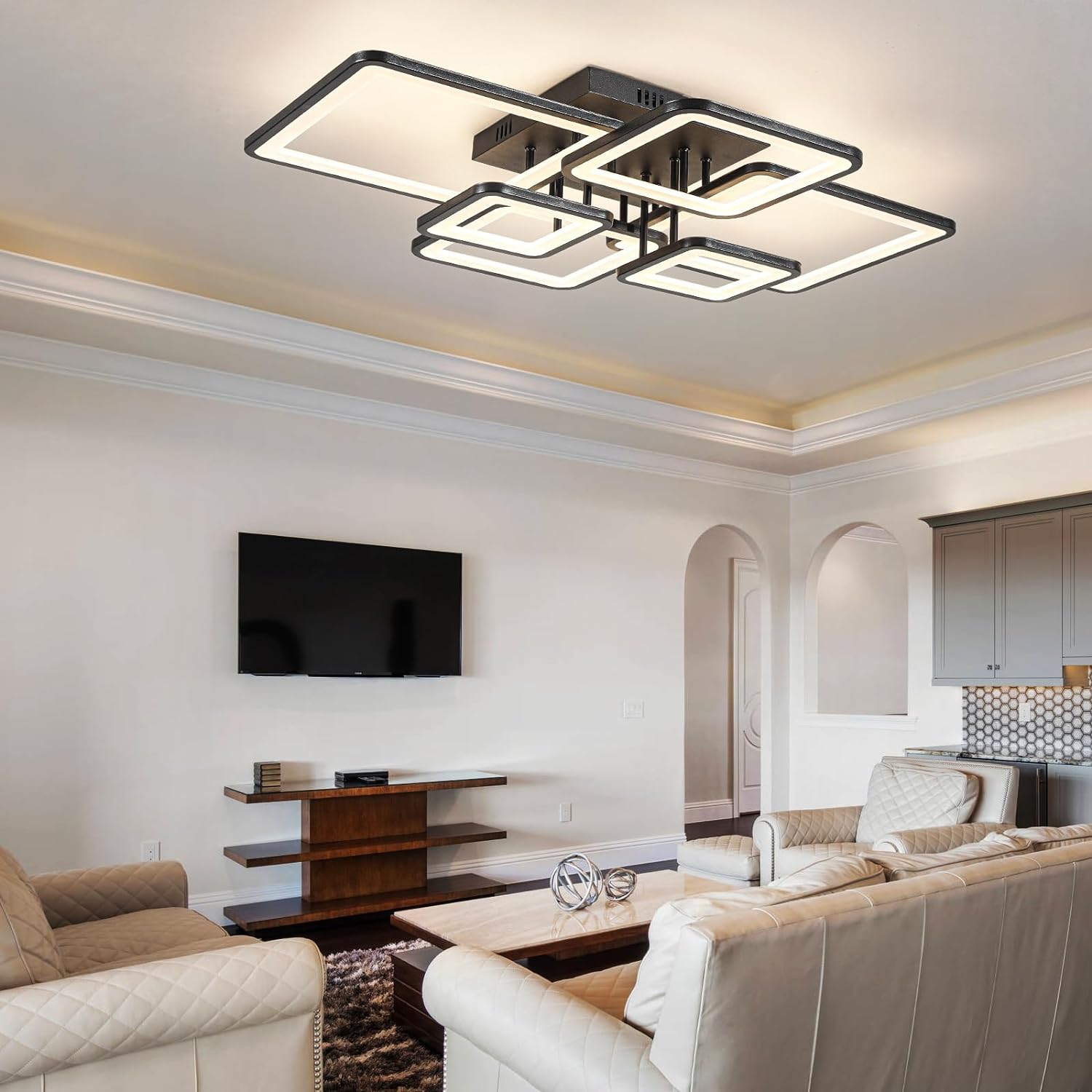 LED осветително тяло 4+2 SQUARE Black с дистанционно, еквивалент 800W