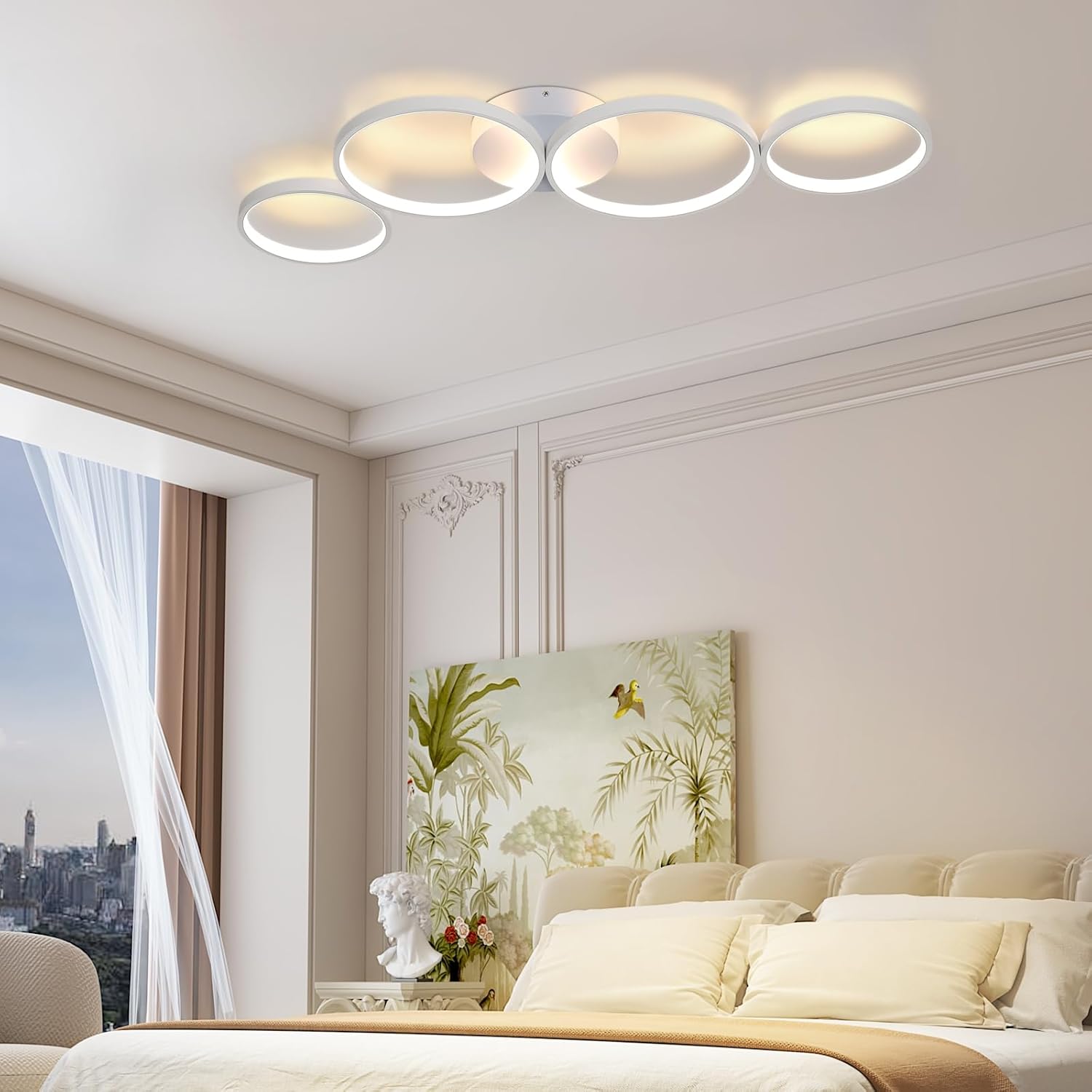 Модерно LED осветително тяло White 4 Rings, еквивалент 600W, с дистанционно