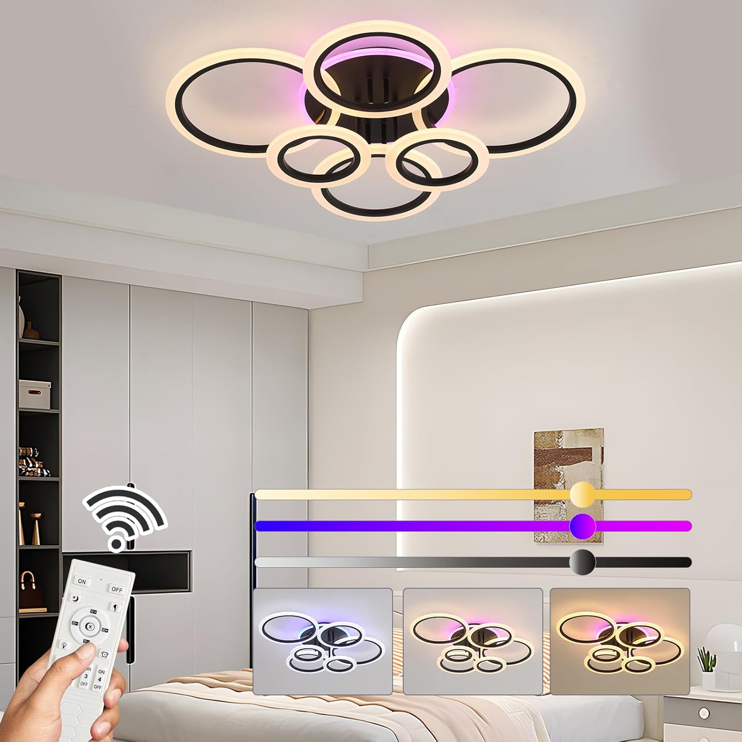 LED осветително тяло 4+2 CIRCLE RGB BLACK Еквивалент 600W Дистанционно