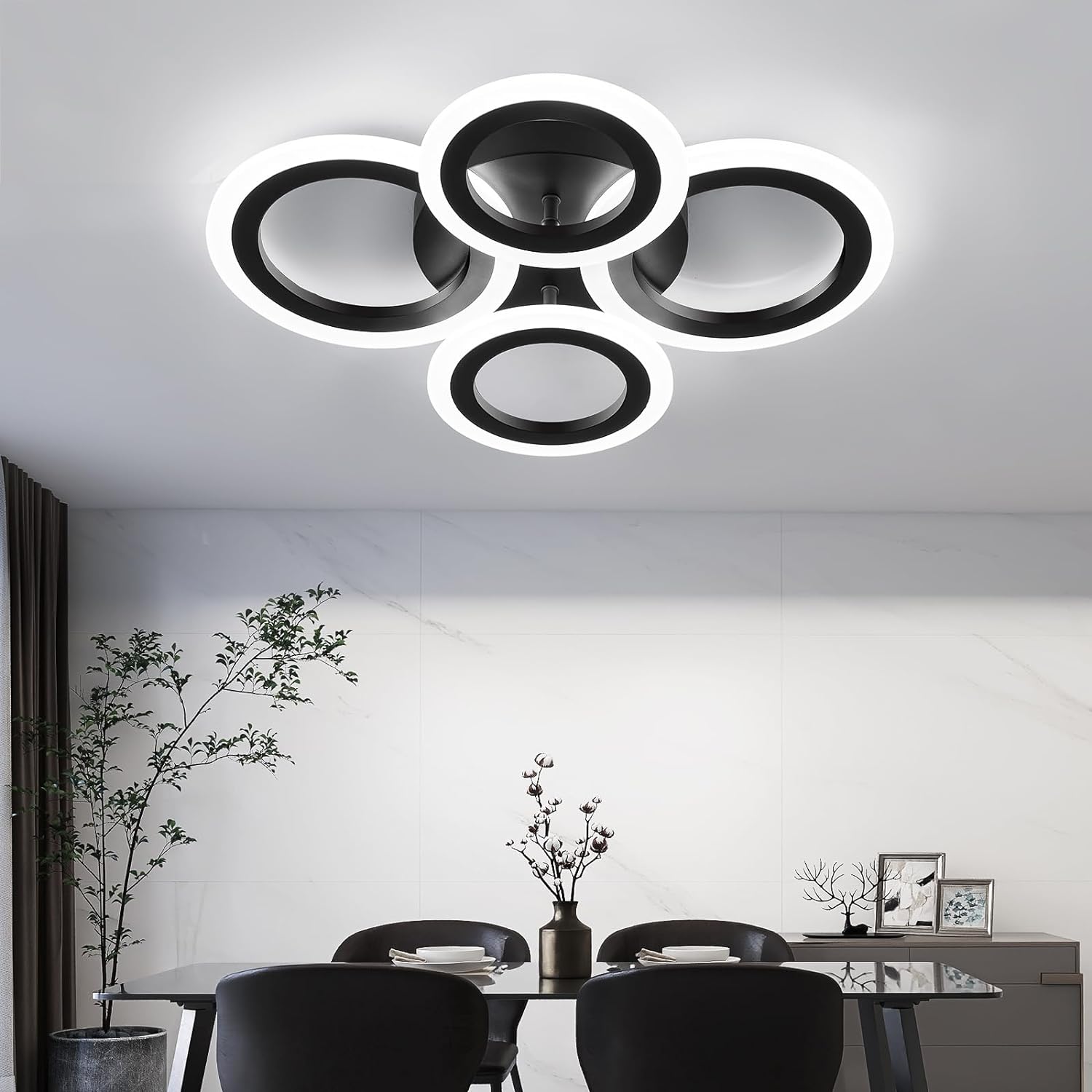 LED осветително тяло 72W 4 CIRCLE BLACK SMART гласово управление, еквивалент 400W