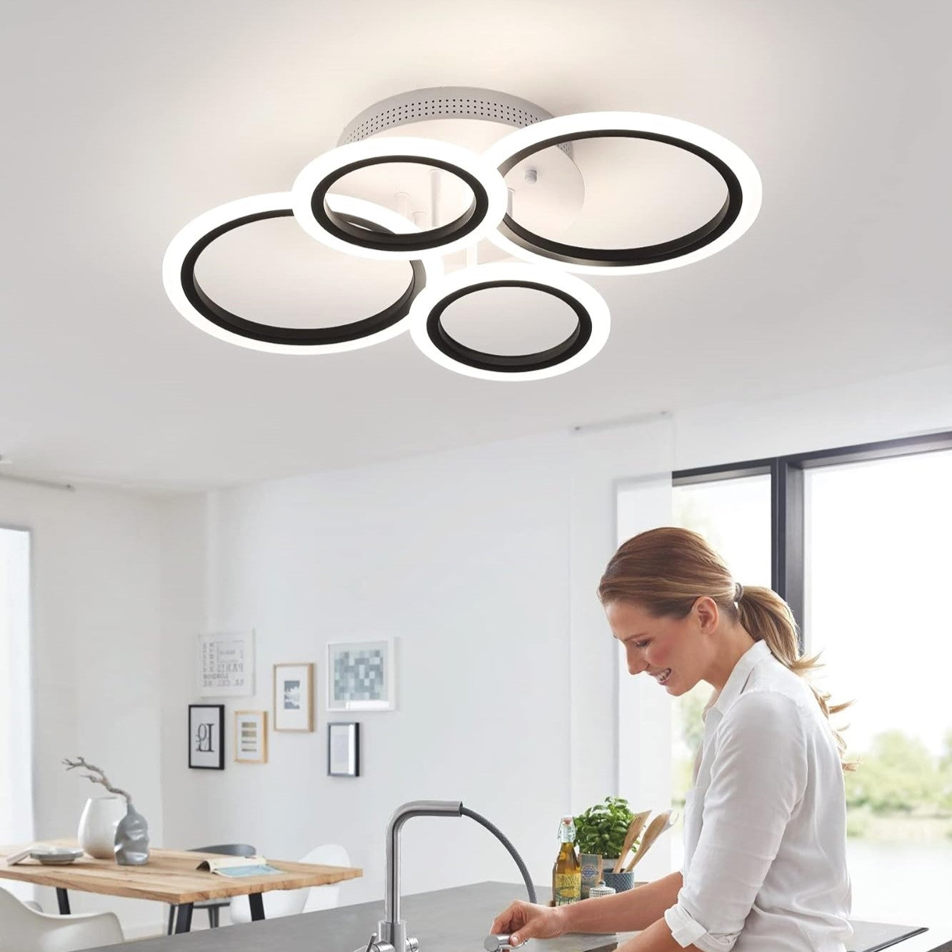 LED осветително тяло 4 CIRCLE SMART Бял+черен Еквивалент 400W Дистанционно