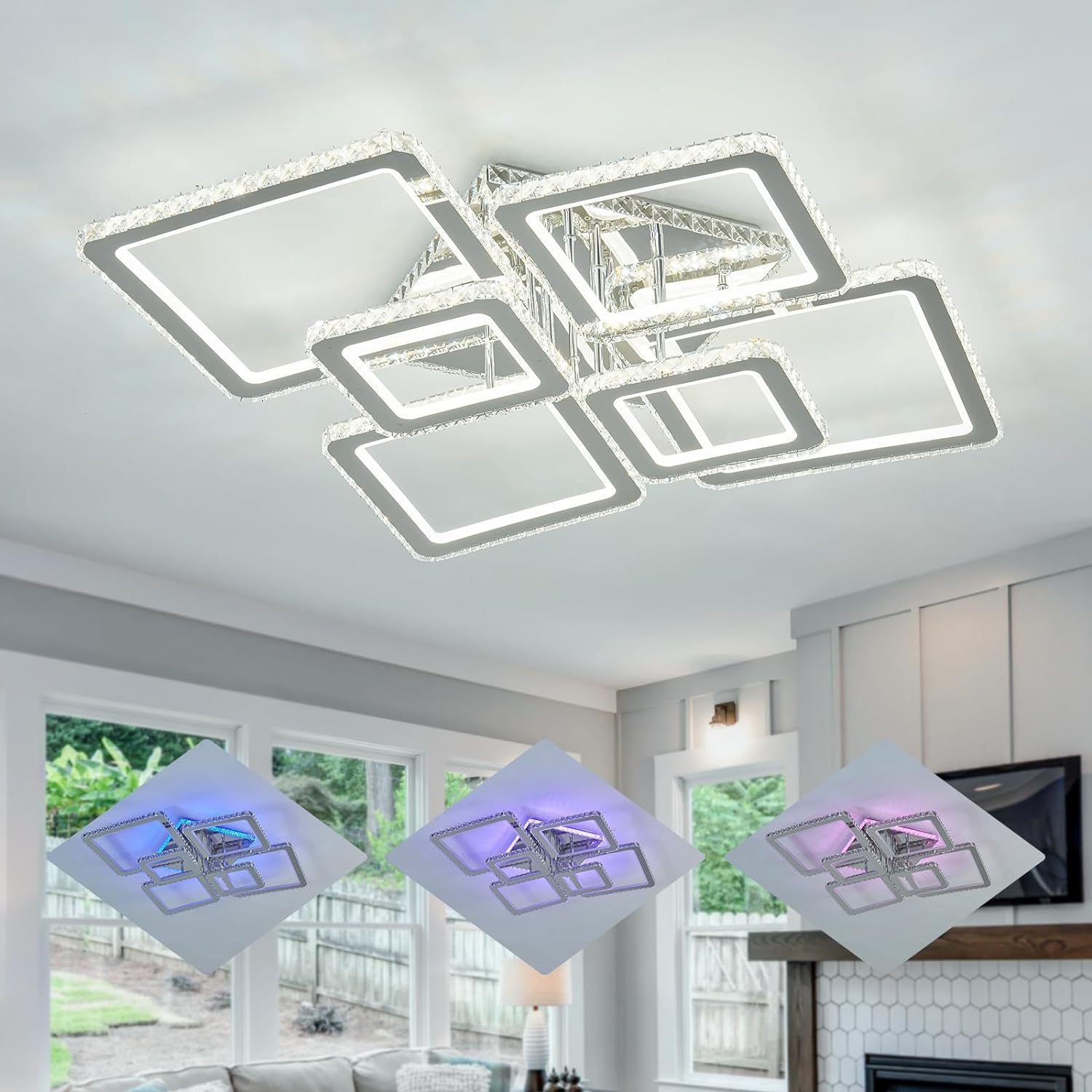 Lustra Led 4 + 2 Diamond Rgb Chrome Cristal Echivalent 1000W Lighting Fixtures