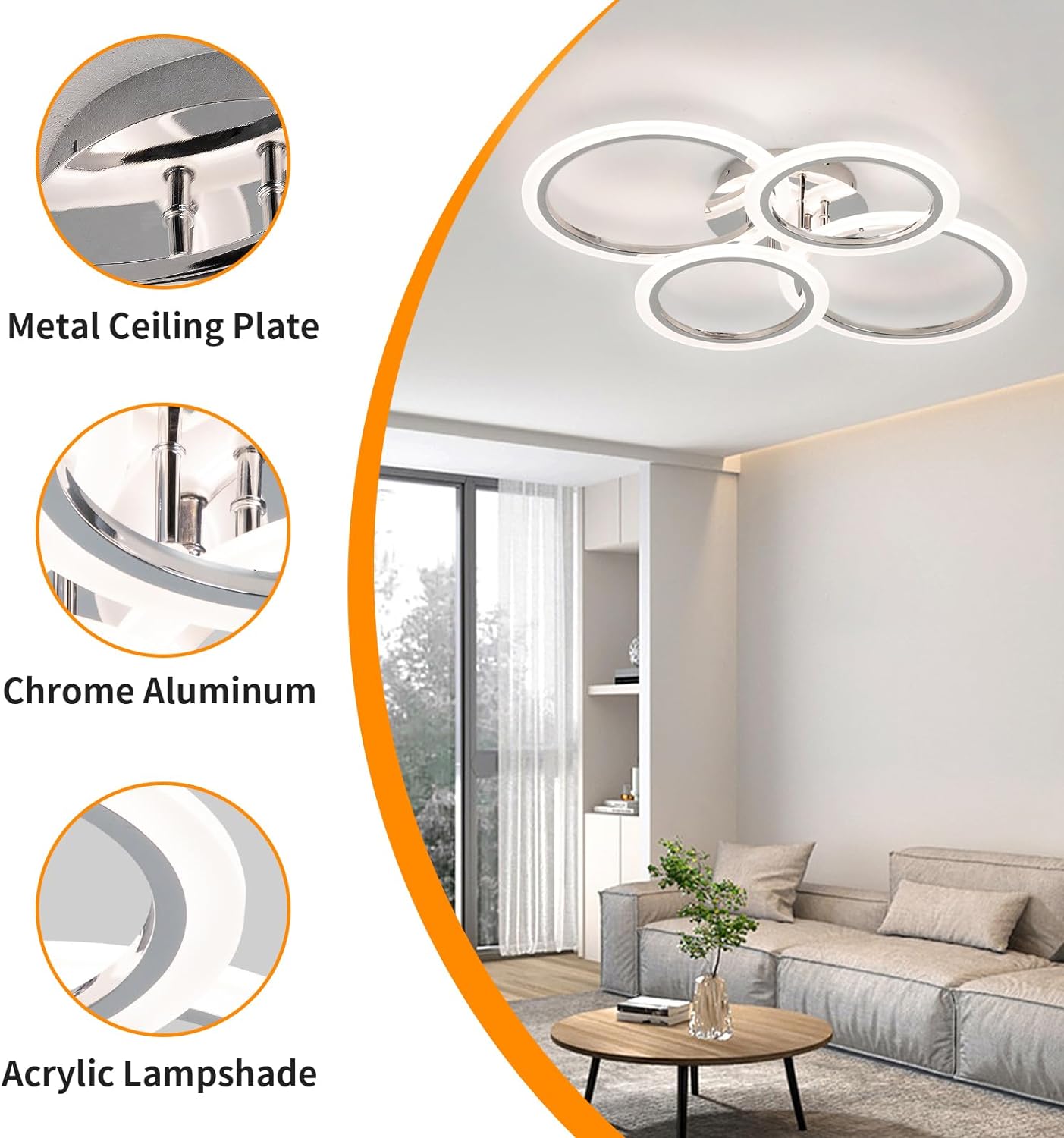 LED осветително тяло 2+2 Circle Chrome еквивалент 400W с дистанционно
