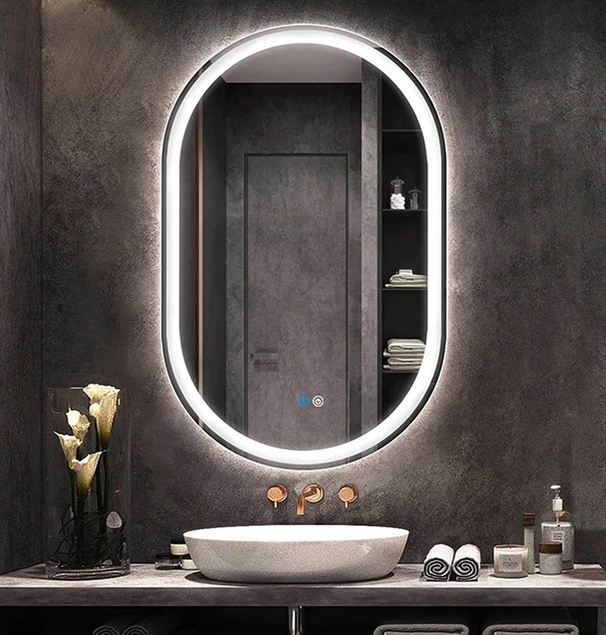 Oglinda Led Ovala 60X90Cm 3 Lumini Dezaburire Si Touch Od061 Mirror