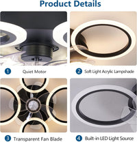 LED осветително тяло 4 Circle Black с вентилатор и дистанционно, еквивалент 400W