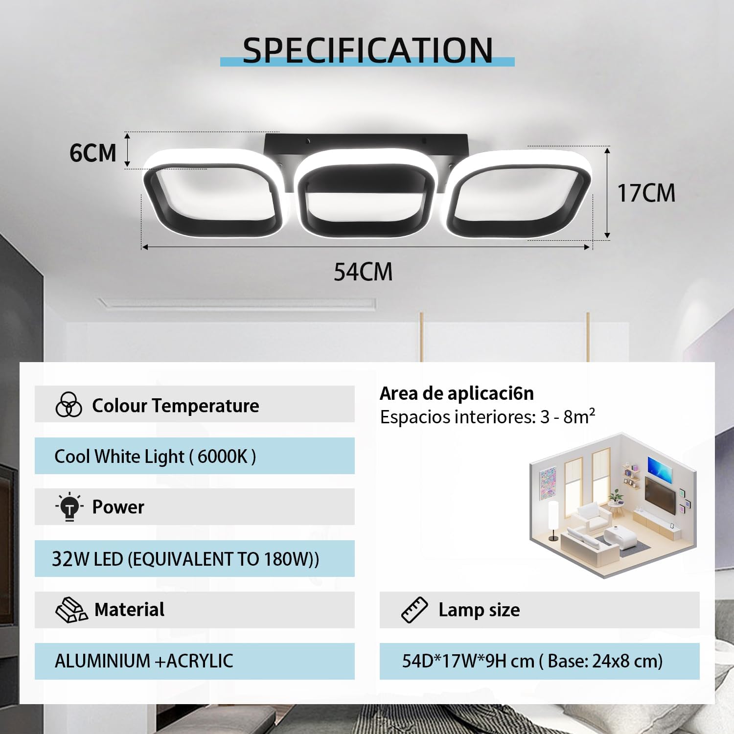 LED осветително тяло 60W ENZO SQUARE BLACK еквивалент 300W