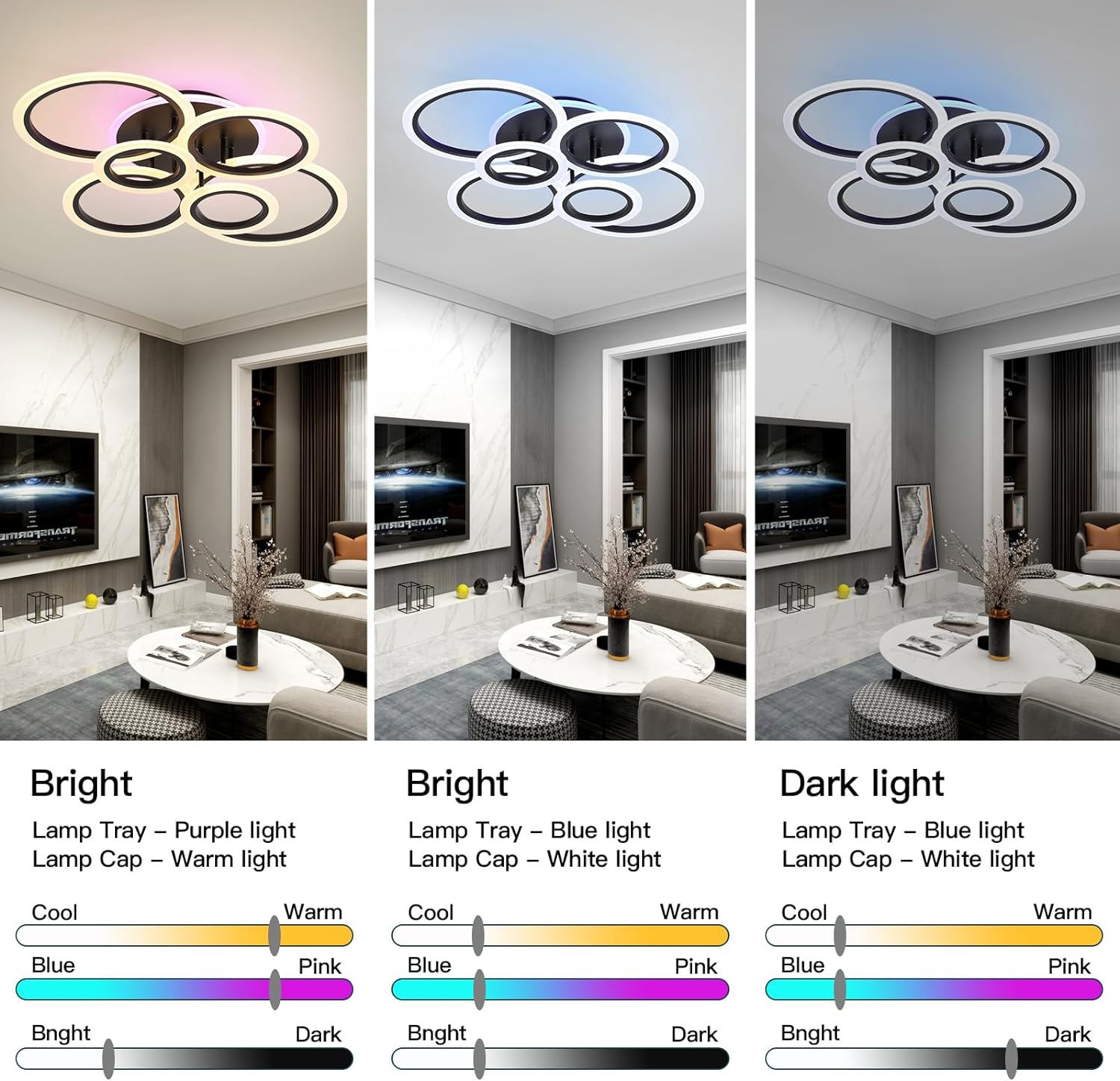 LED осветително тяло 4+2 CIRCLE RGB BLACK Еквивалент 600W Дистанционно