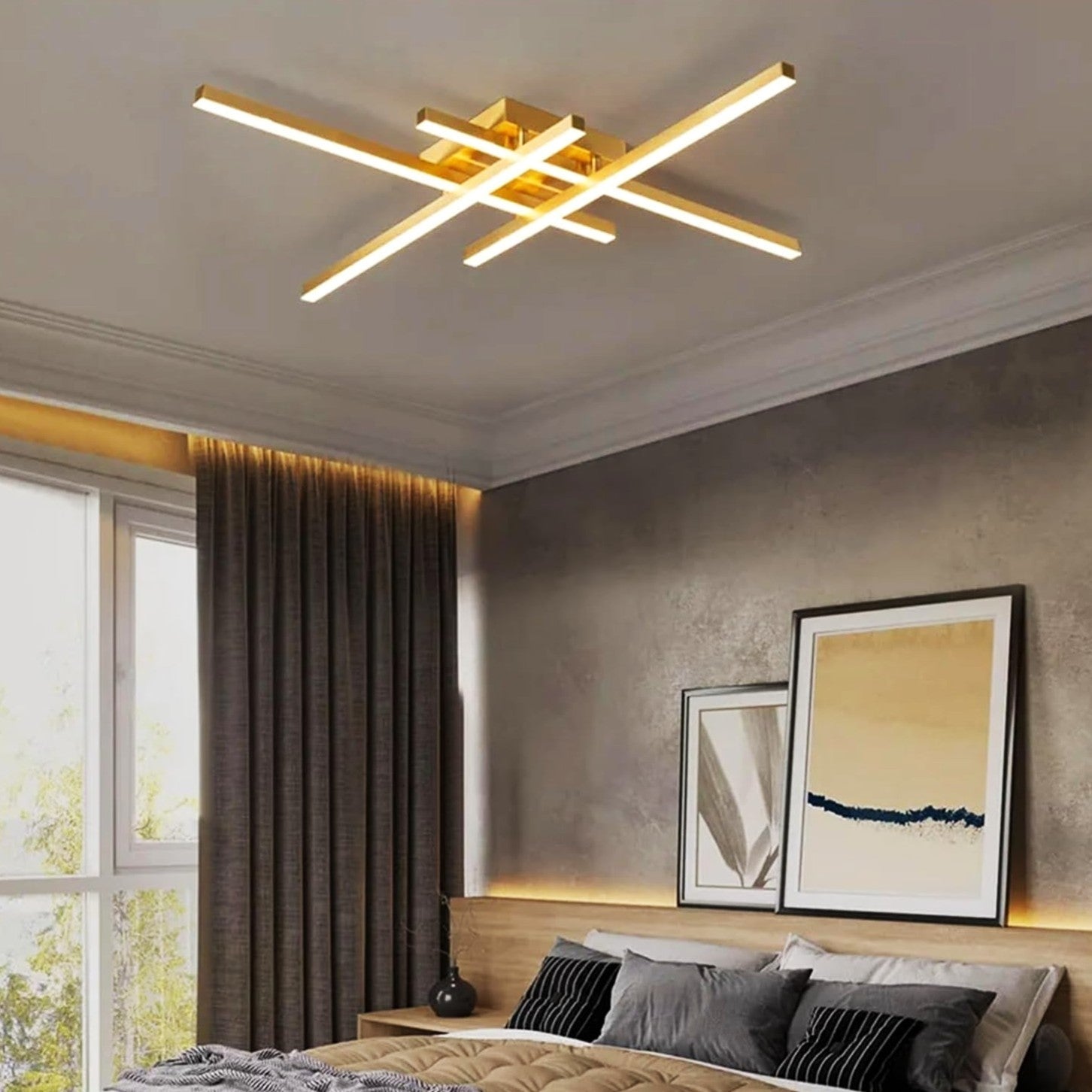LED осветително тяло 4 Modern LINES Gold еквивалент 400W с дистанционно