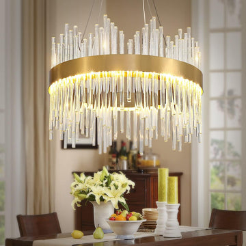 LED осветително тяло висящо CROWN Gold кристал 40cm еквивалент 300W