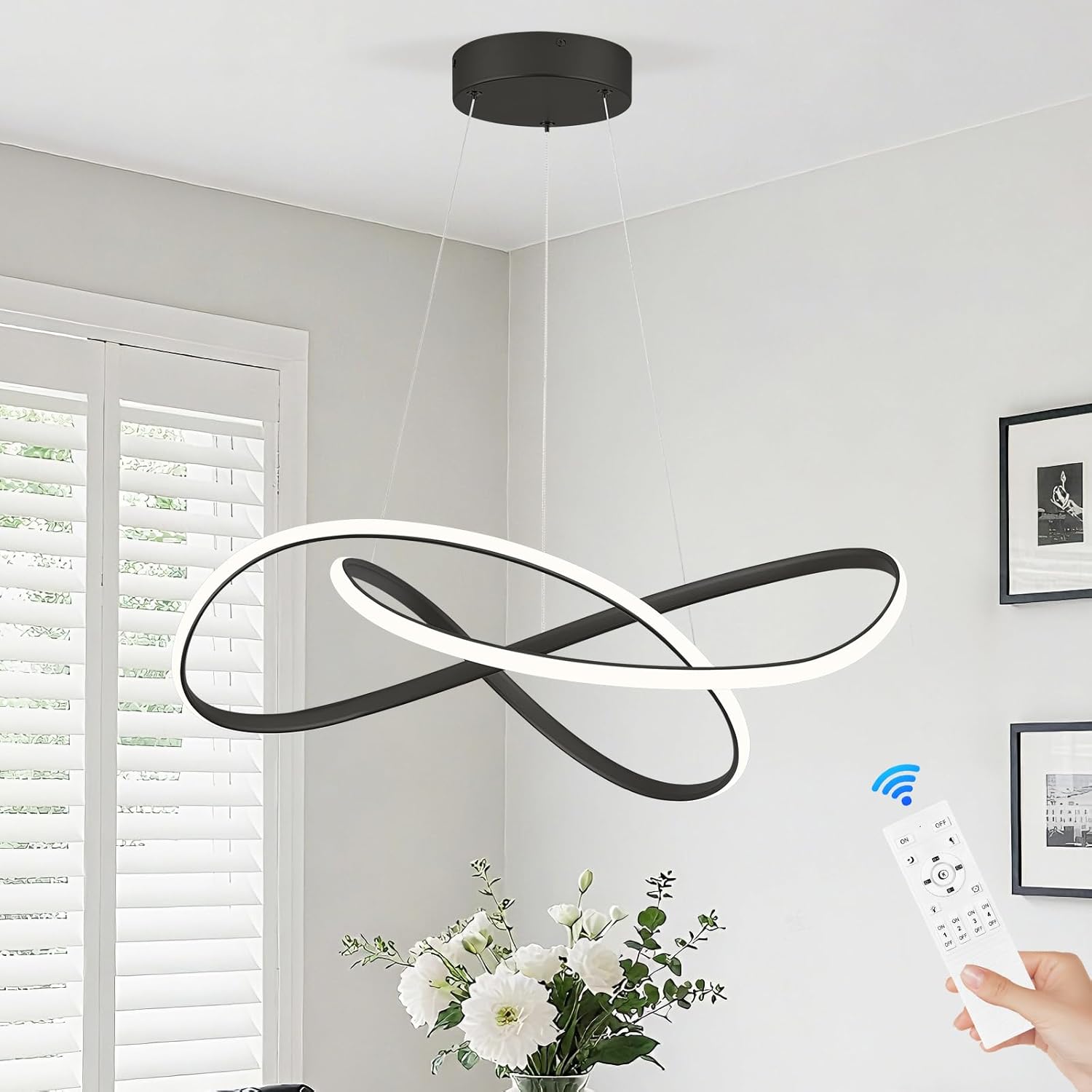 LED осветително тяло тип пендел INFINITY Black с дистанционно, еквивалент на 500W