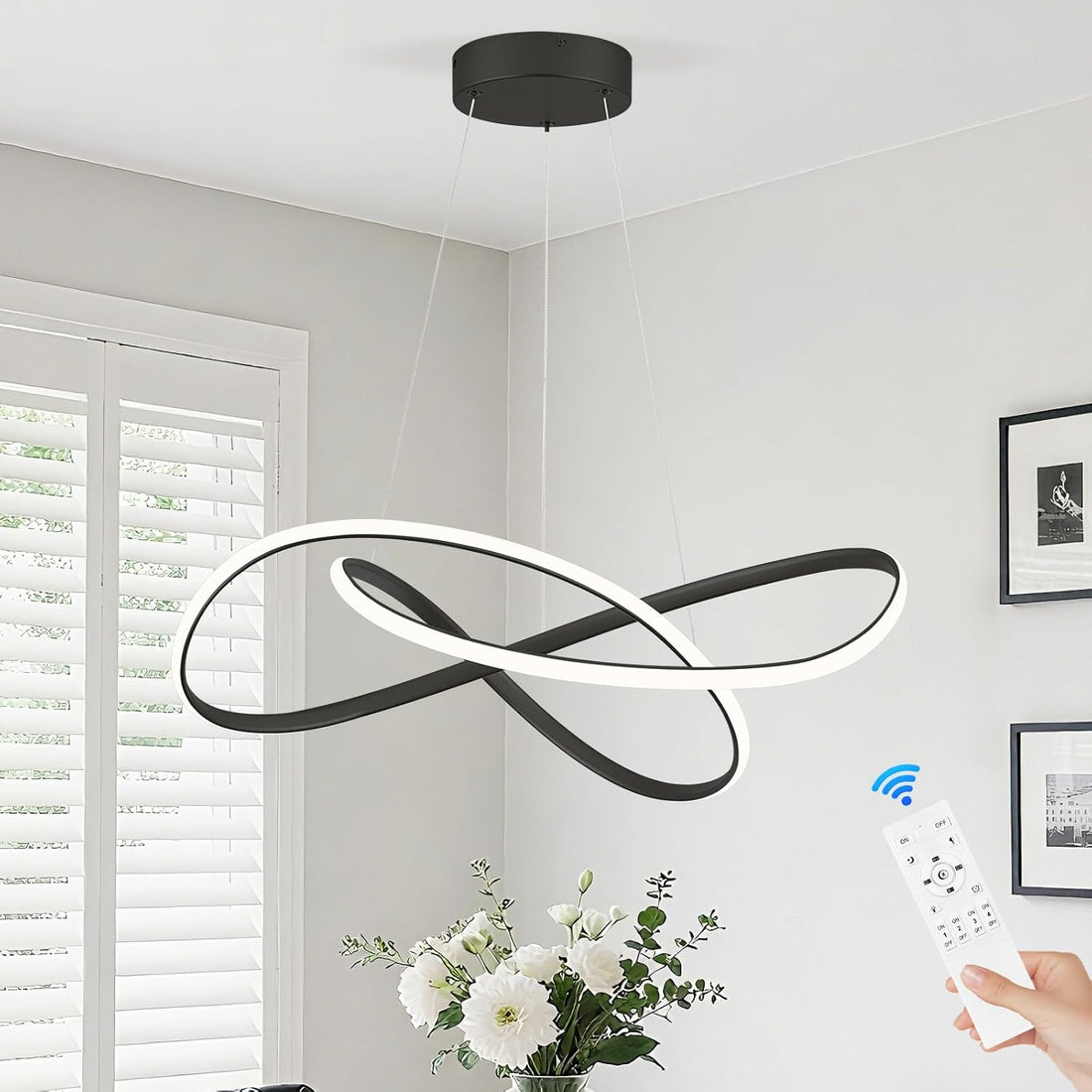 LED осветително тяло тип пендел INFINITY Black с дистанционно, еквивалент на 500W