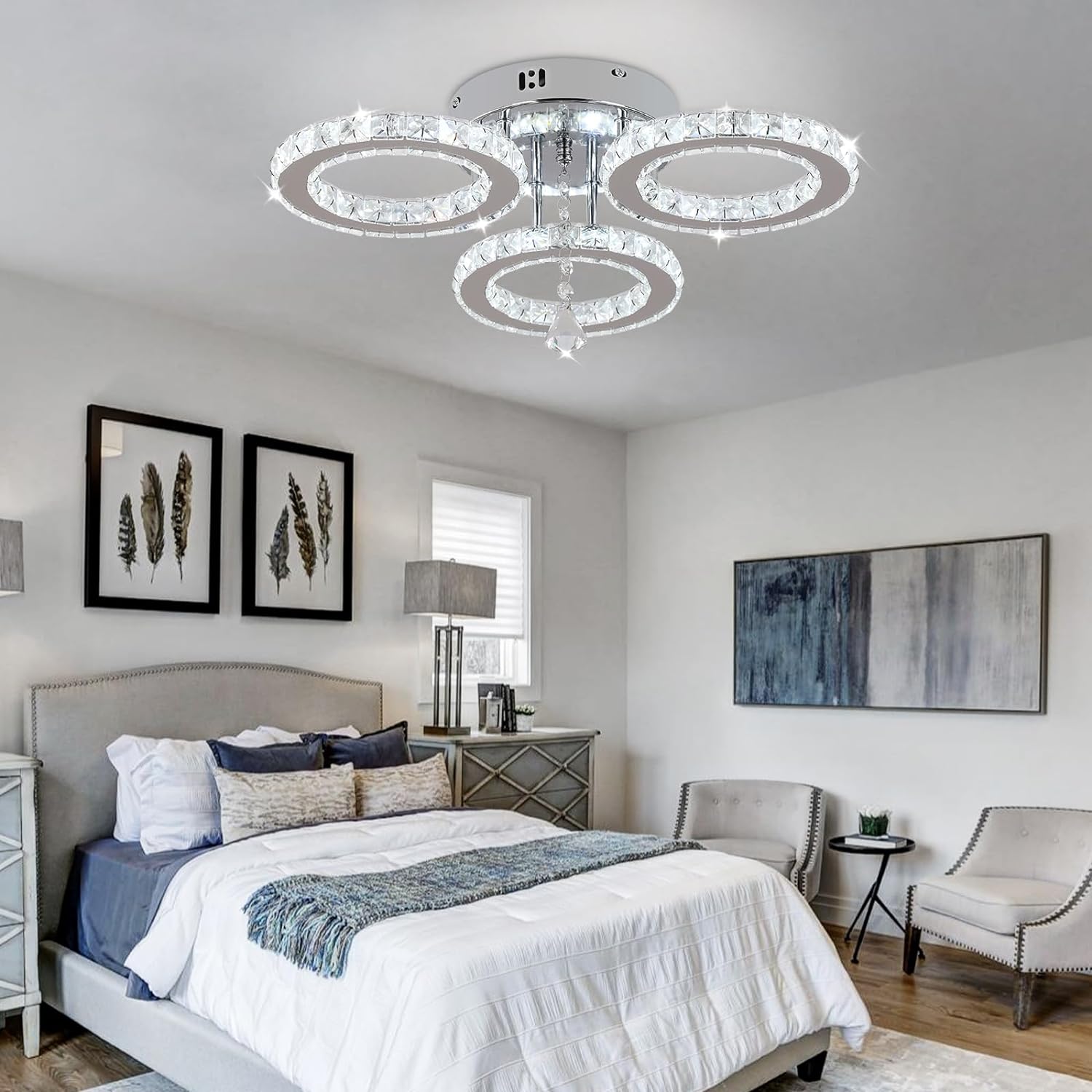 LED осветително тяло кристал 3 RINGS с дистанционно, еквивалент 300W