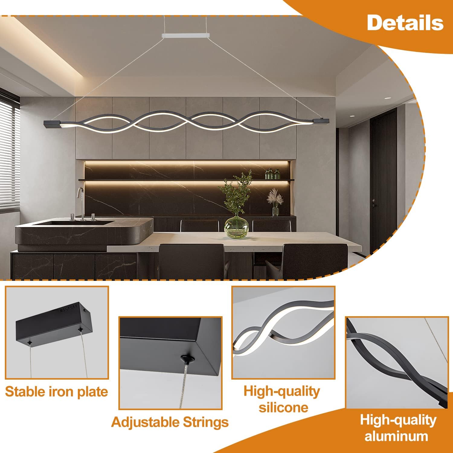 LED осветително тяло Waves Black еквивалент 800W с дистанционно