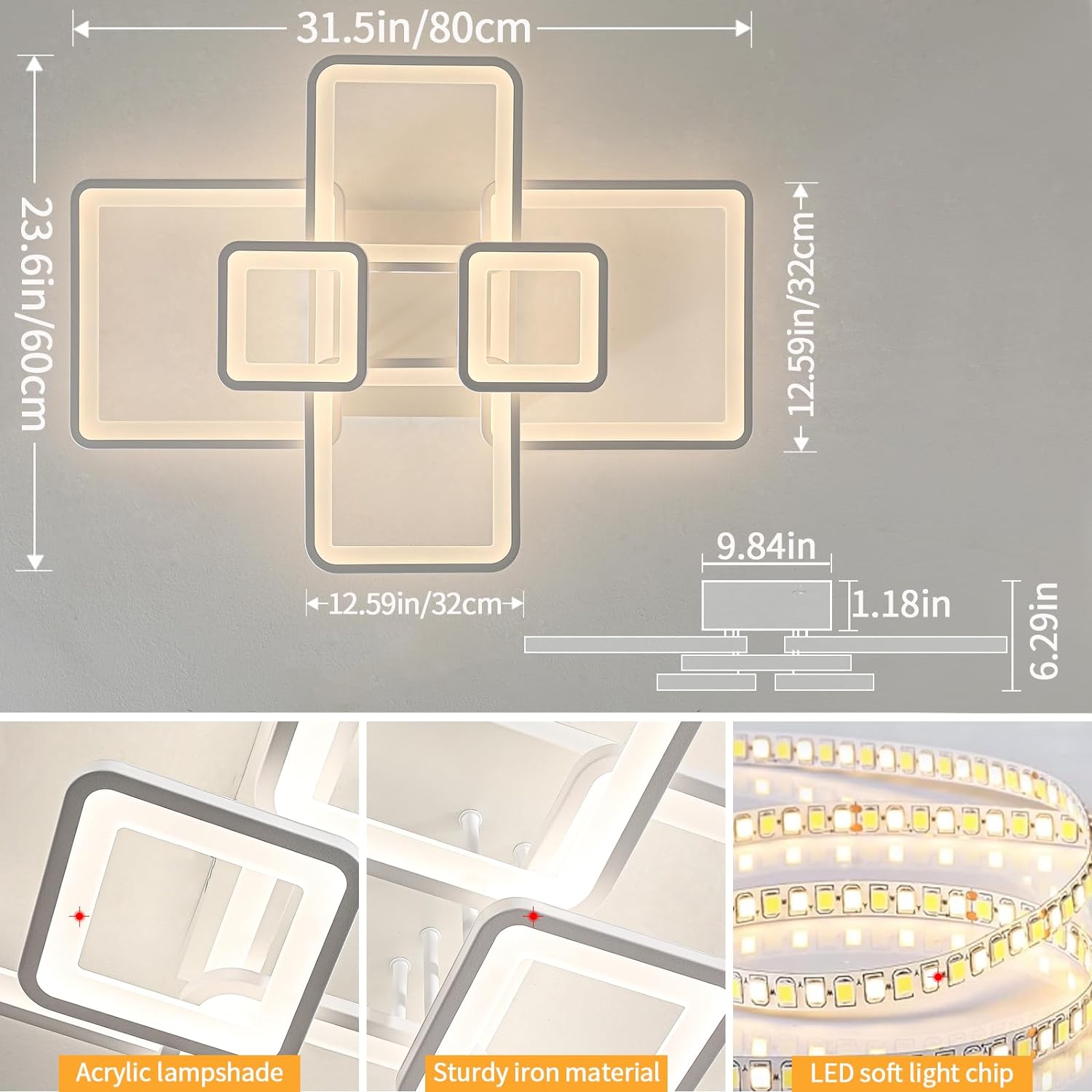 LED осветително тяло 4+2 SQUARE бяло с дистанционно, еквивалент 800W