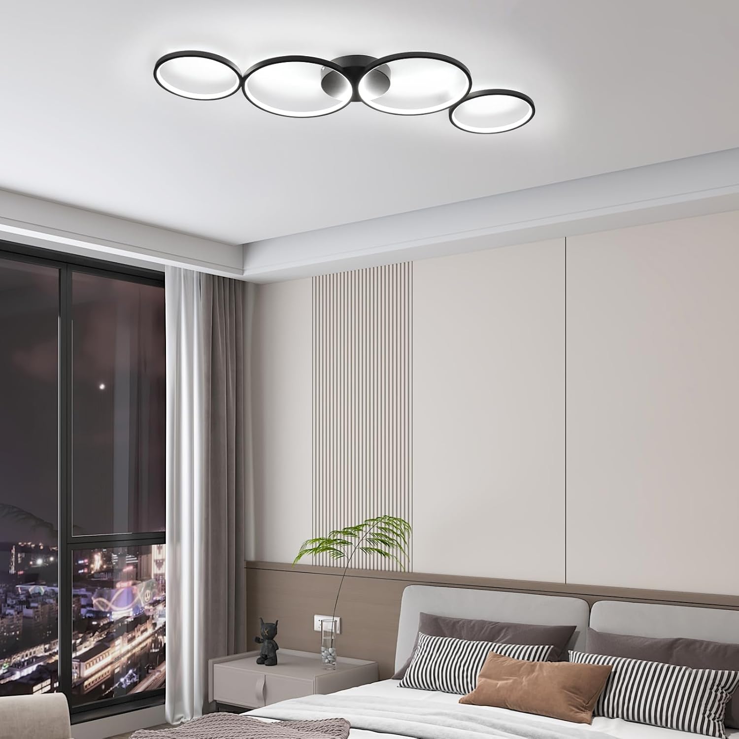Модерно LED осветително тяло Black 4 Rings, еквивалент 600W, с дистанционно