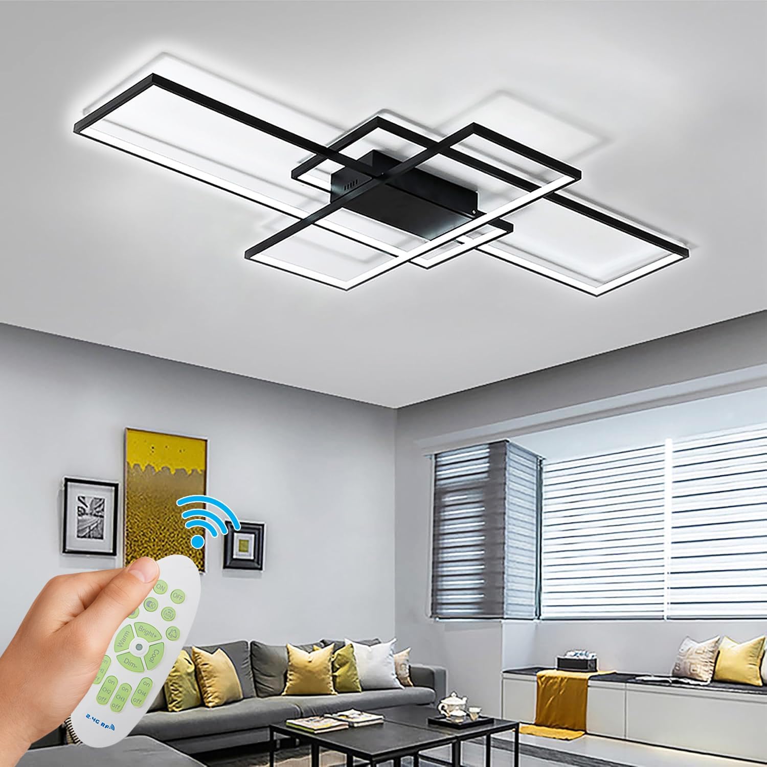 Модерно LED осветително тяло правоъгълник Black, еквивалент 800W, с дистанционно