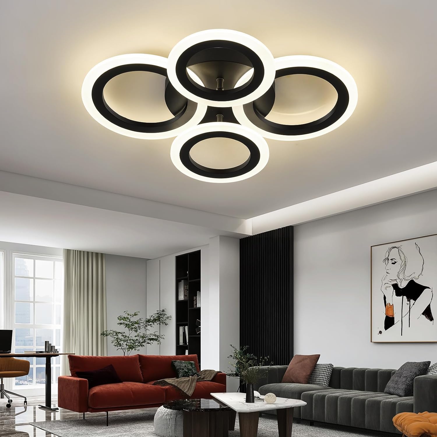 LED осветително тяло 72W 4 CIRCLE BLACK SMART гласово управление, еквивалент 400W