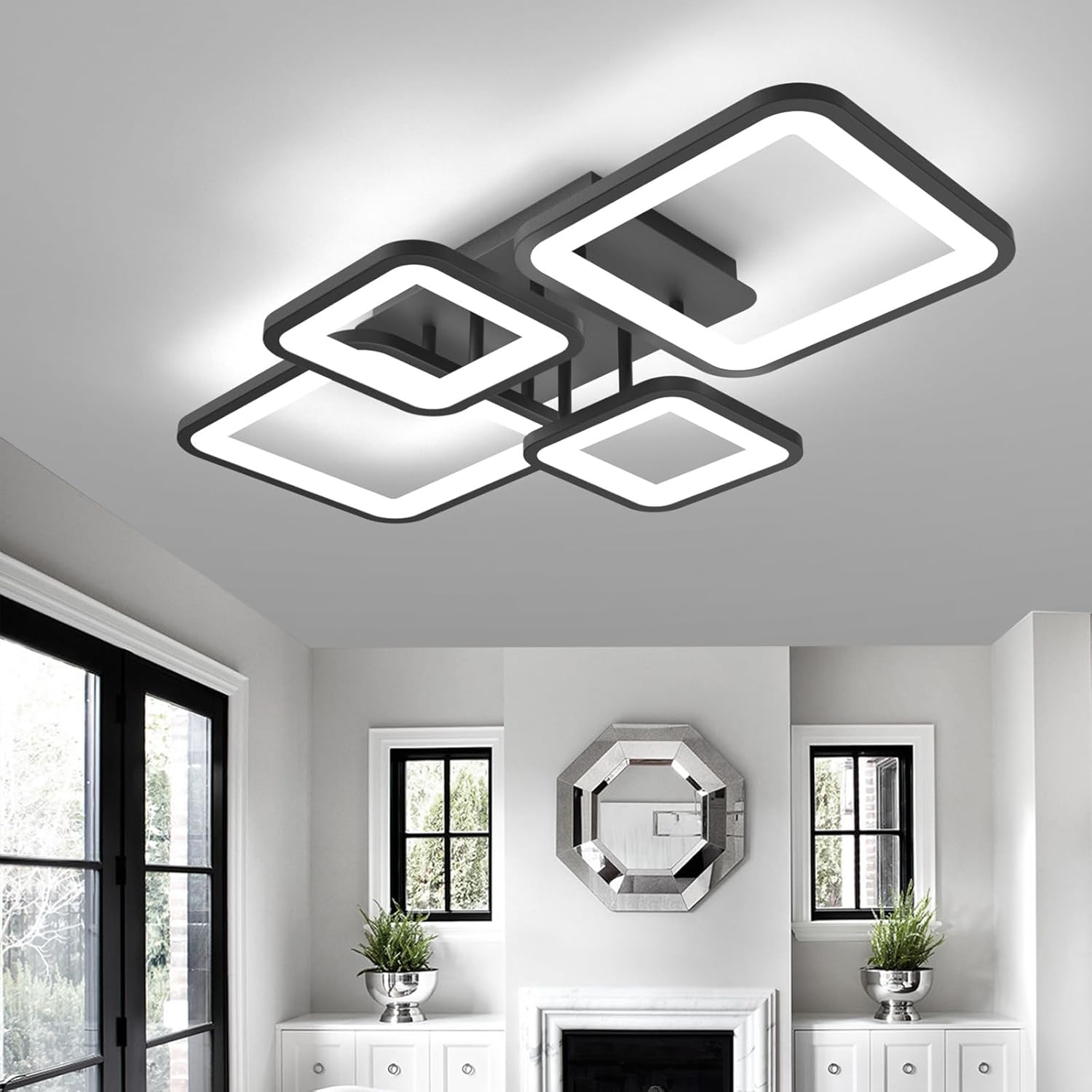 LED осветително тяло 2+2 SQUARE BLACK с дистанционно, еквивалент 500W