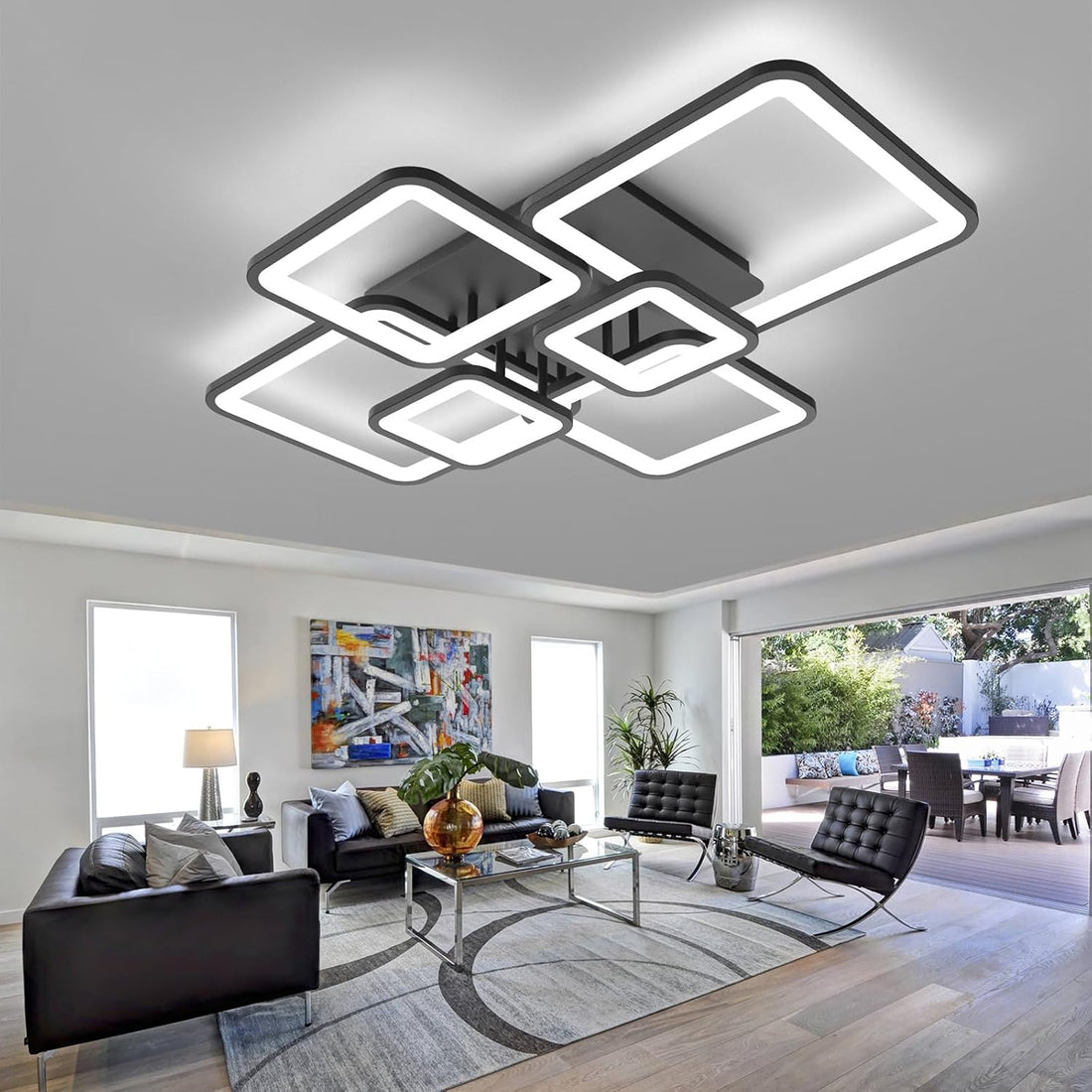 LED осветително тяло 4+2 SQUARE Black с дистанционно, еквивалент 800W