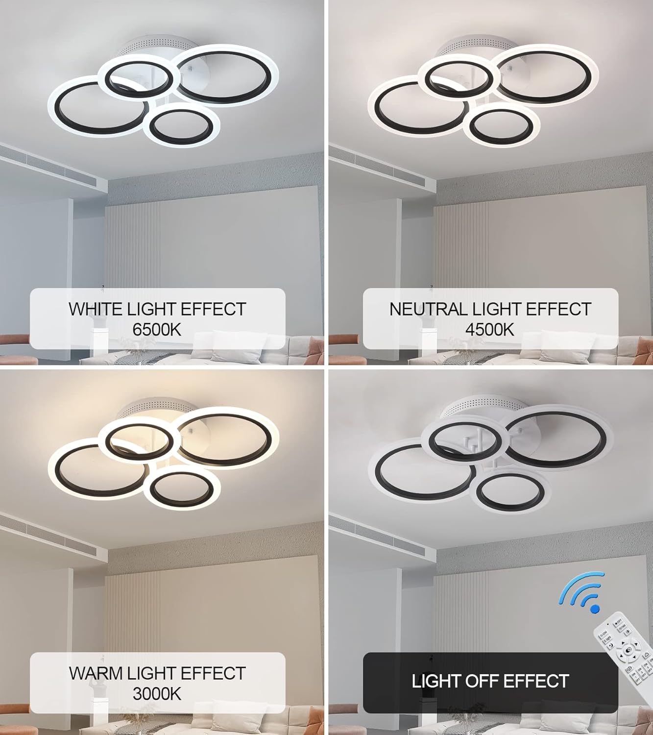 LED осветително тяло 4 CIRCLE SMART Бял+черен Еквивалент 400W Дистанционно