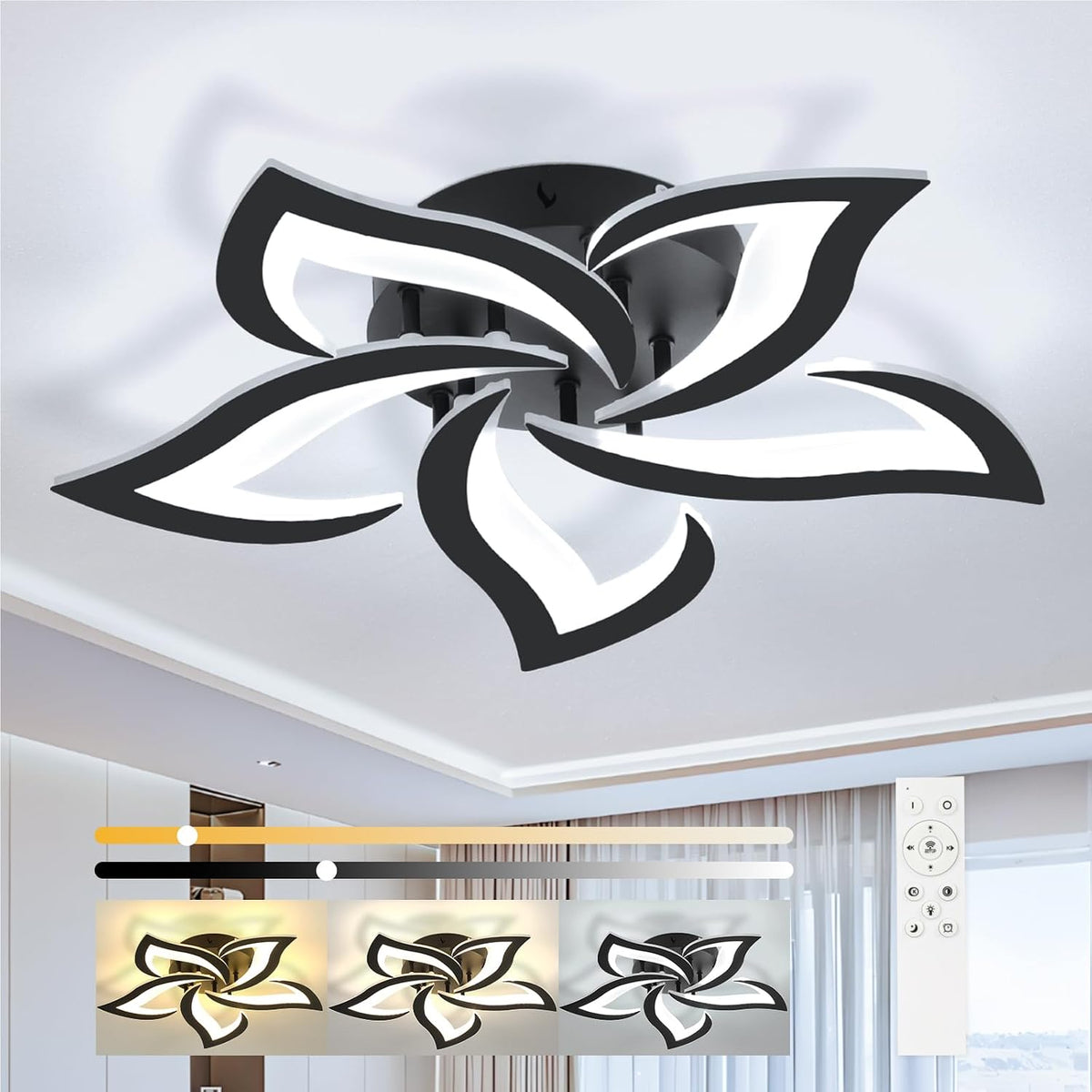 LED осветително тяло NARCISSE BLACK с дистанционно, еквивалент 500W