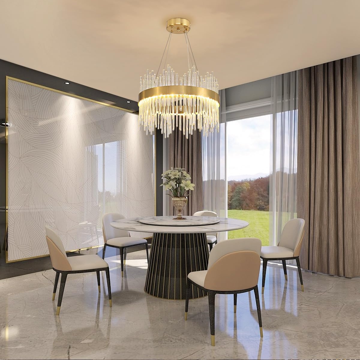 LED осветително тяло висящо CROWN Gold кристал 40cm еквивалент 300W