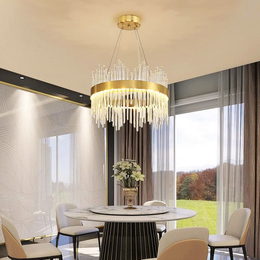 LED осветително тяло висящо CROWN Gold кристал 40cm еквивалент 300W