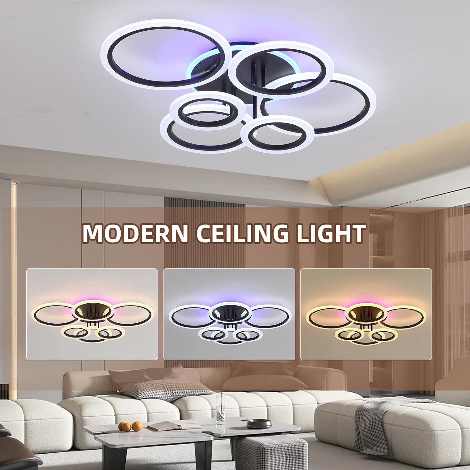 LED осветително тяло 4+2 CIRCLE RGB BLACK Еквивалент 600W Дистанционно