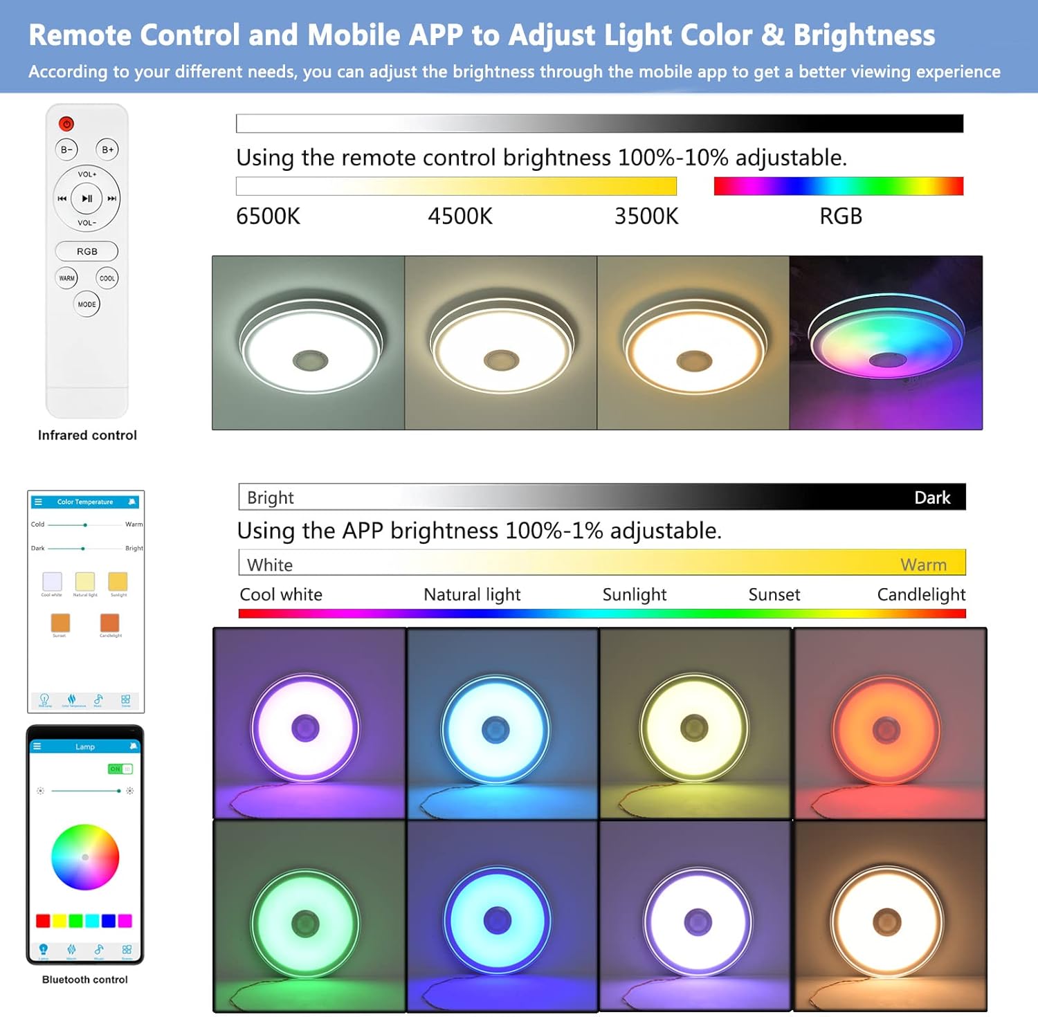 LED плафон SMART 50W RGB+CCT, Bluetooth и дистанционно, еквивалент на 400W