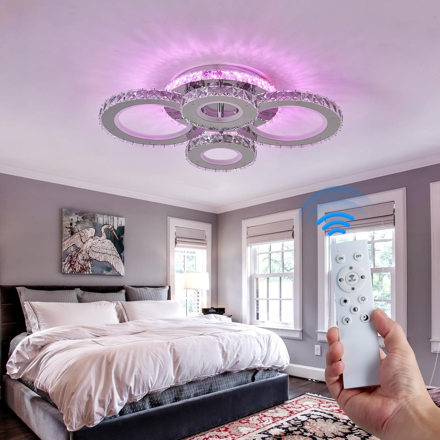 LED осветително тяло 4 CIRCLE кристал Chrome RGB еквивалент 500W с дистанционно