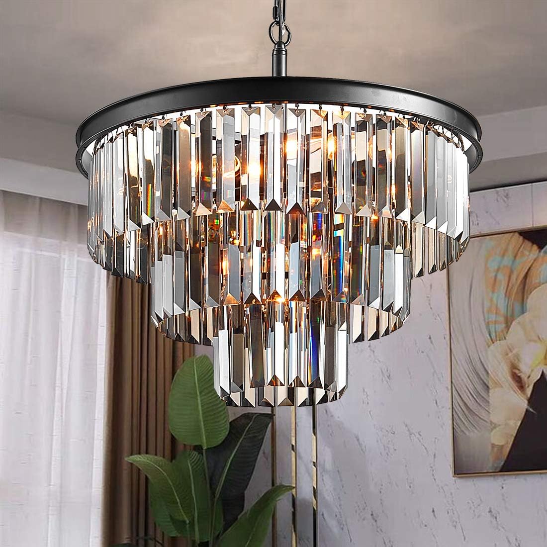 Candelabru Cristal SMOKY BLACK ROUND 600mm NEGRU + GRI / 60CM / CRISTAL Chandeliers Crystal