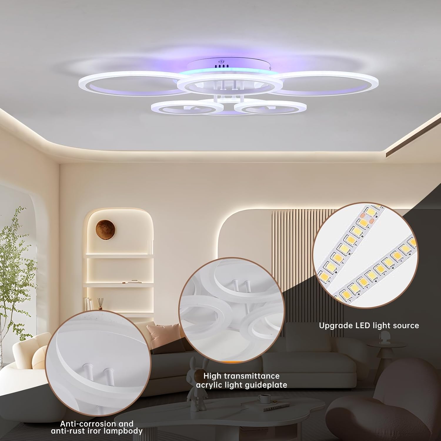LED осветително тяло 4+2 CIRCLE RGB Бяло Еквивалент 600W Дистанционно