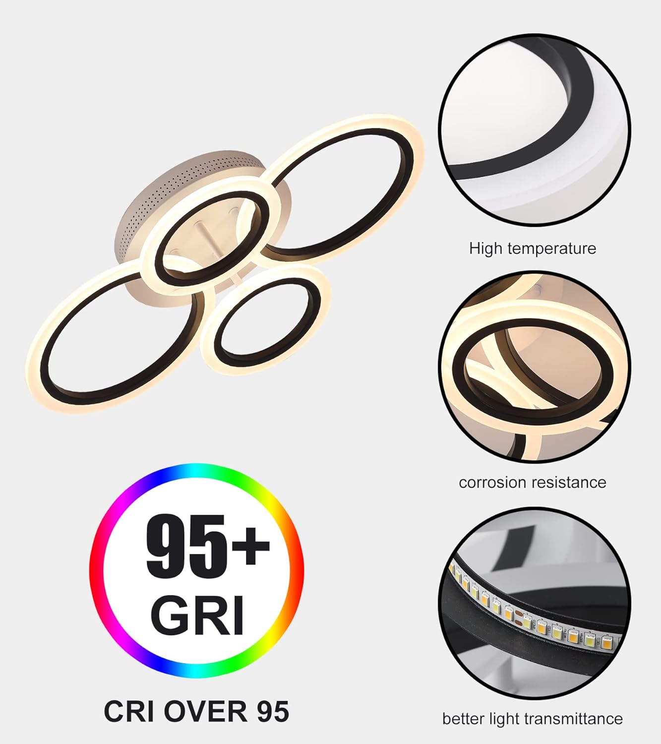 LED осветително тяло 4 CIRCLE SMART Бял+черен Еквивалент 400W Дистанционно