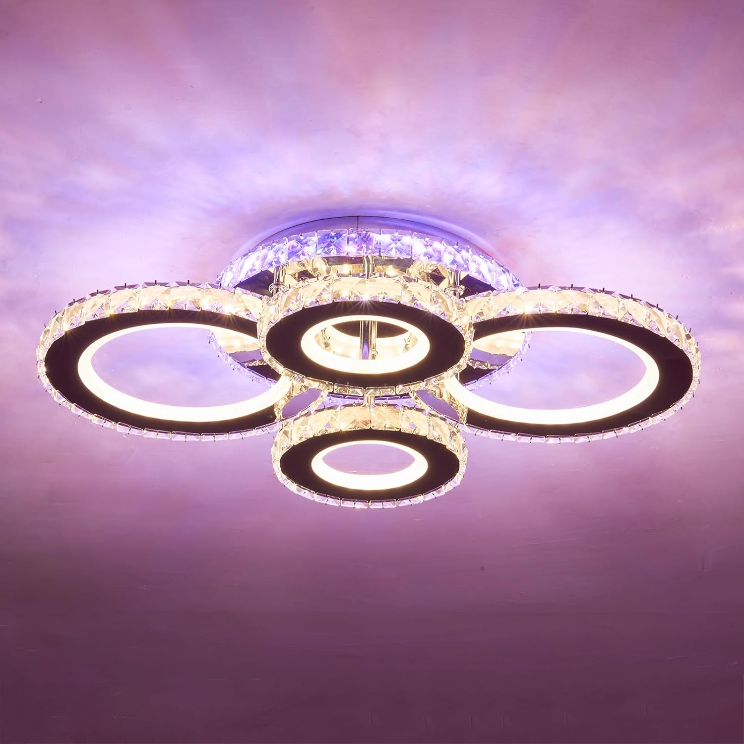 LED осветително тяло 4 CIRCLE кристал Chrome RGB еквивалент 500W с дистанционно